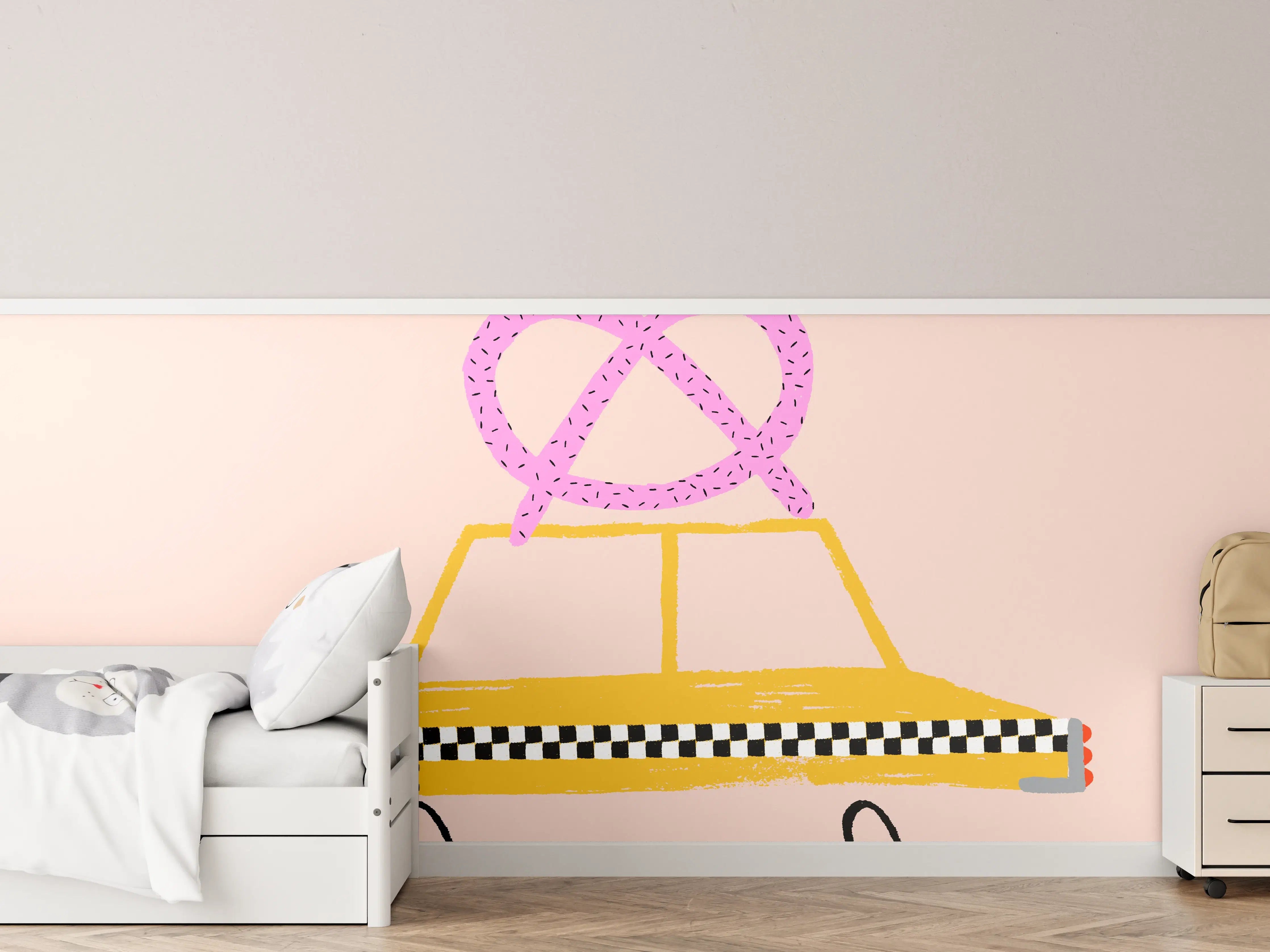 Kinderzimmer Wandgestaltung - Pastellfarbenes NYC Taxi-Design