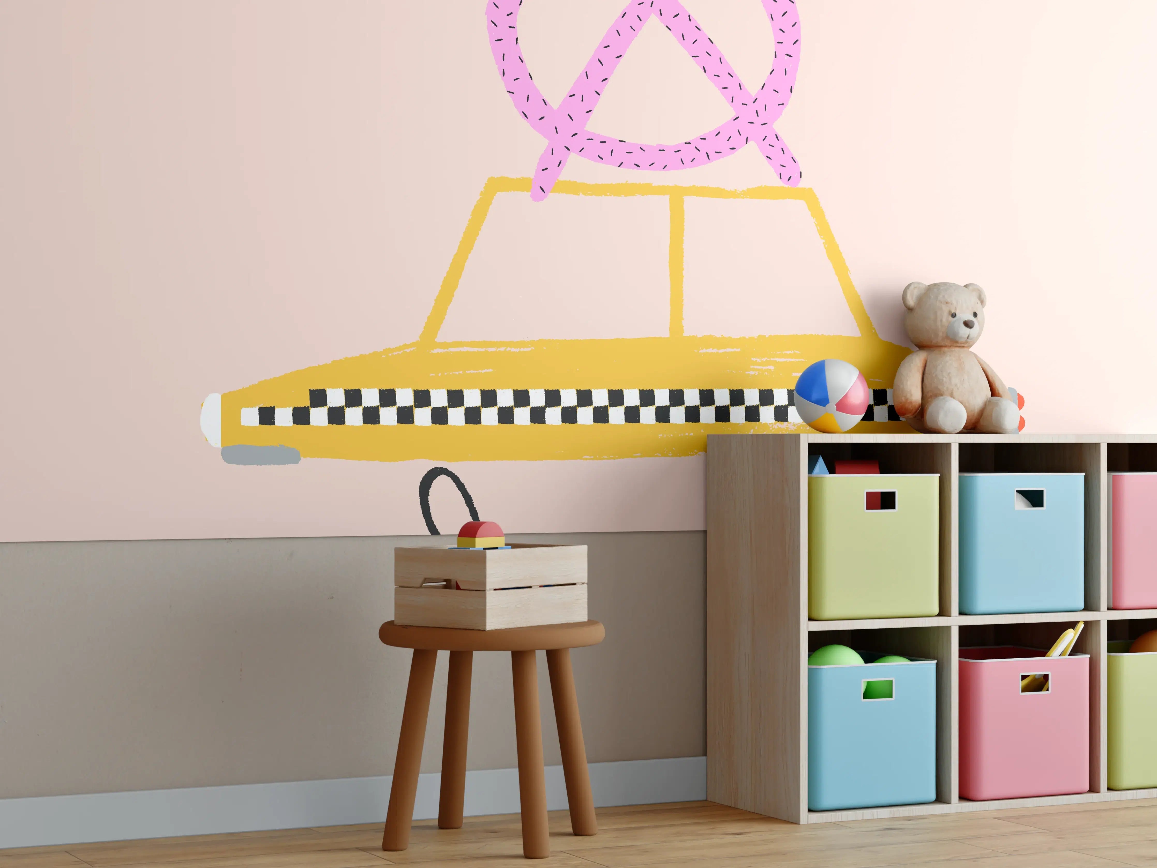 Kinderzimmer Wandgestaltung - Pastellfarbenes NYC Taxi-Design