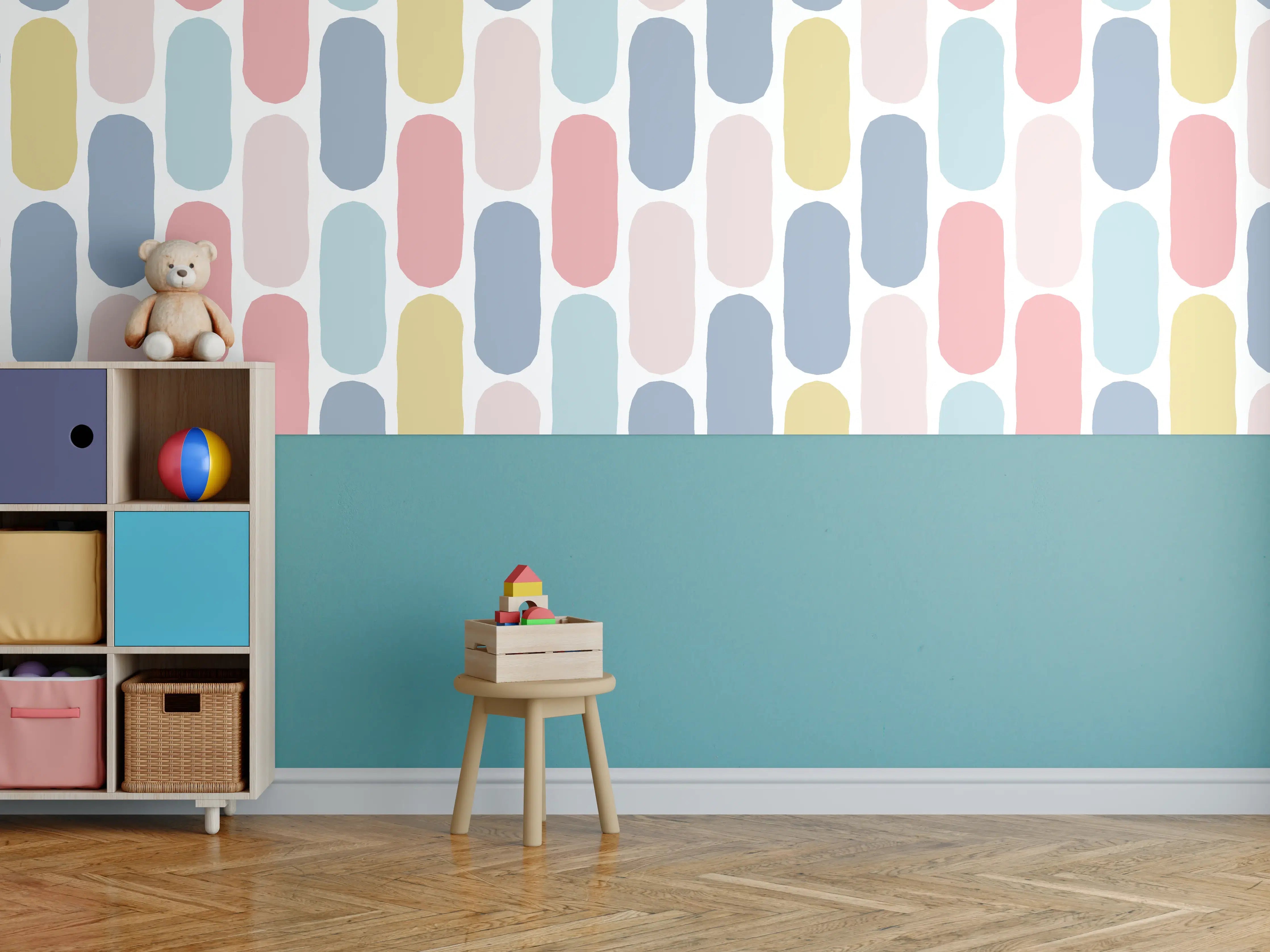 Kinderzimmer Wandgestaltung - Pastellfarbenes Rautenmuster Design