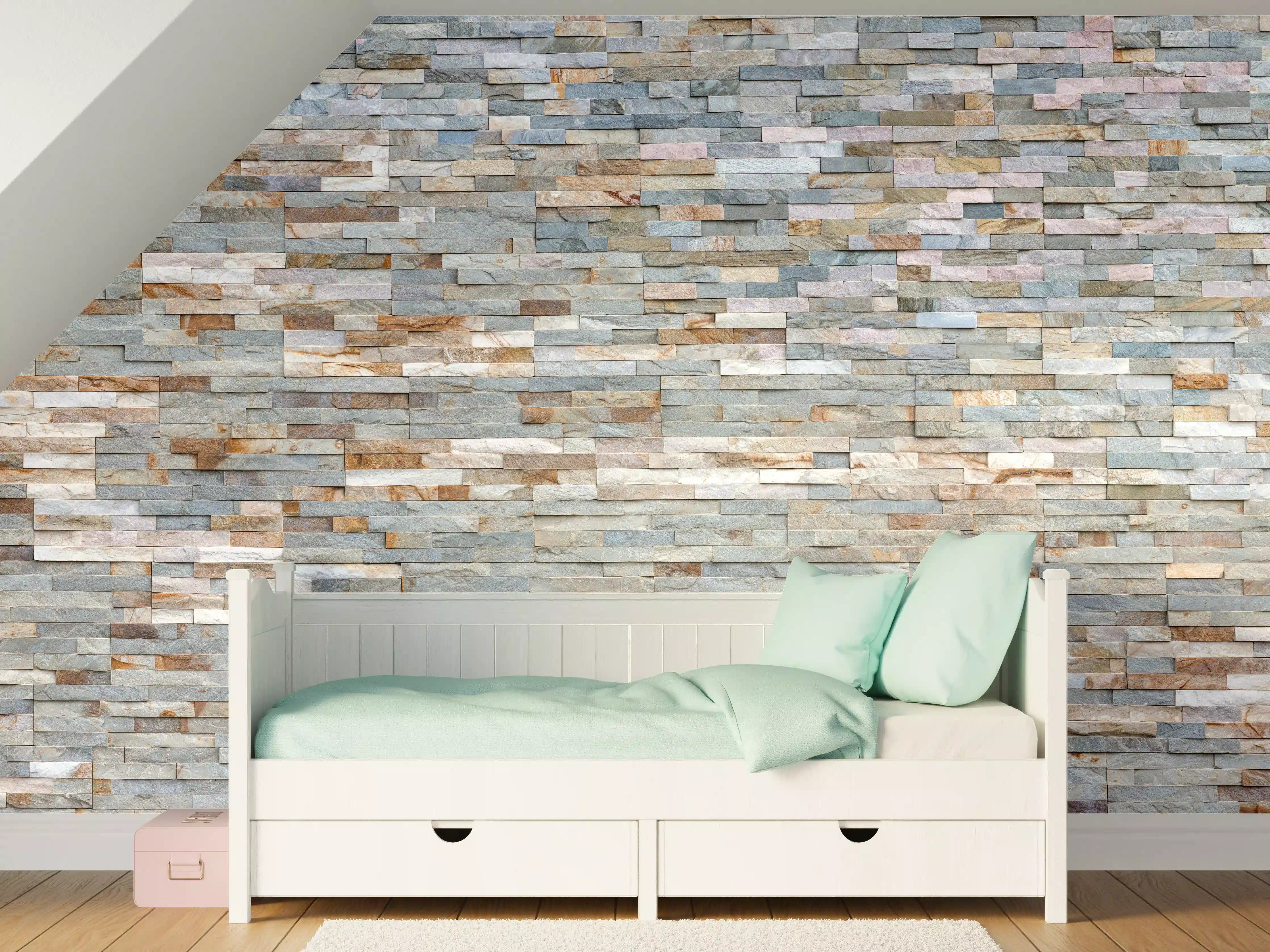 Kinderzimmer Wandgestaltung - Pastellfarbige Schieferstein Textur