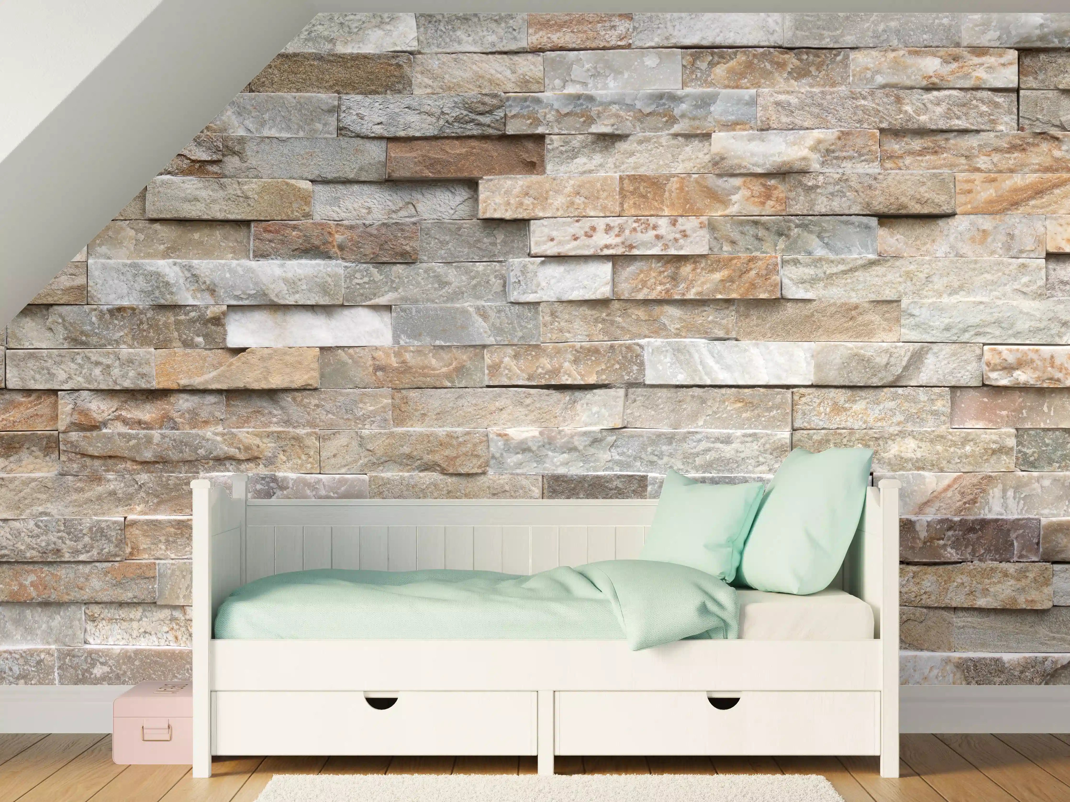 Kinderzimmer Wandgestaltung - Pastellfarbige Steinmauer