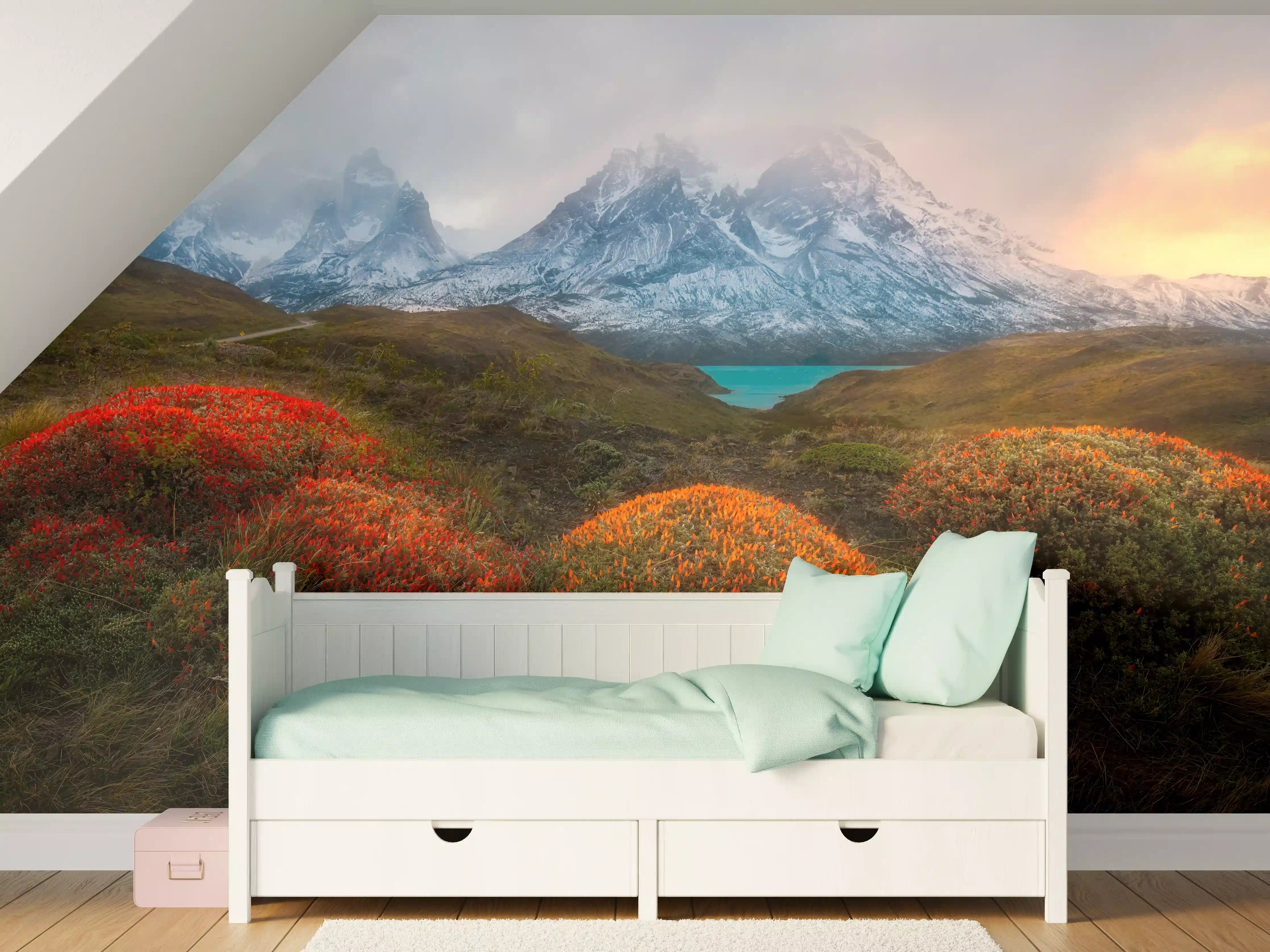 Kinderzimmer Wandgestaltung - Patagonia Bergpanorama im Frühling