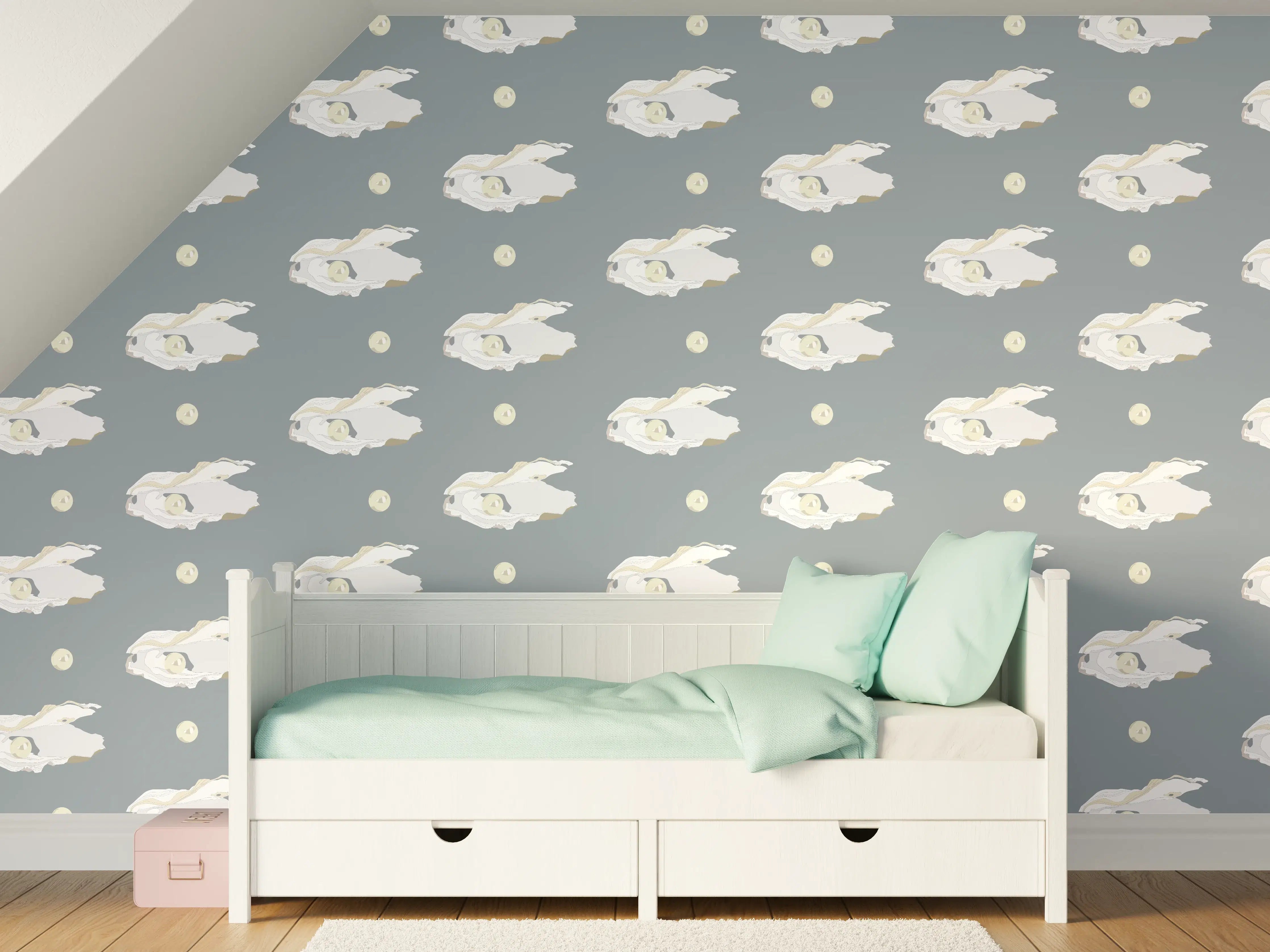 Kinderzimmer Wandgestaltung - Perlen-Muschelmuster Grau