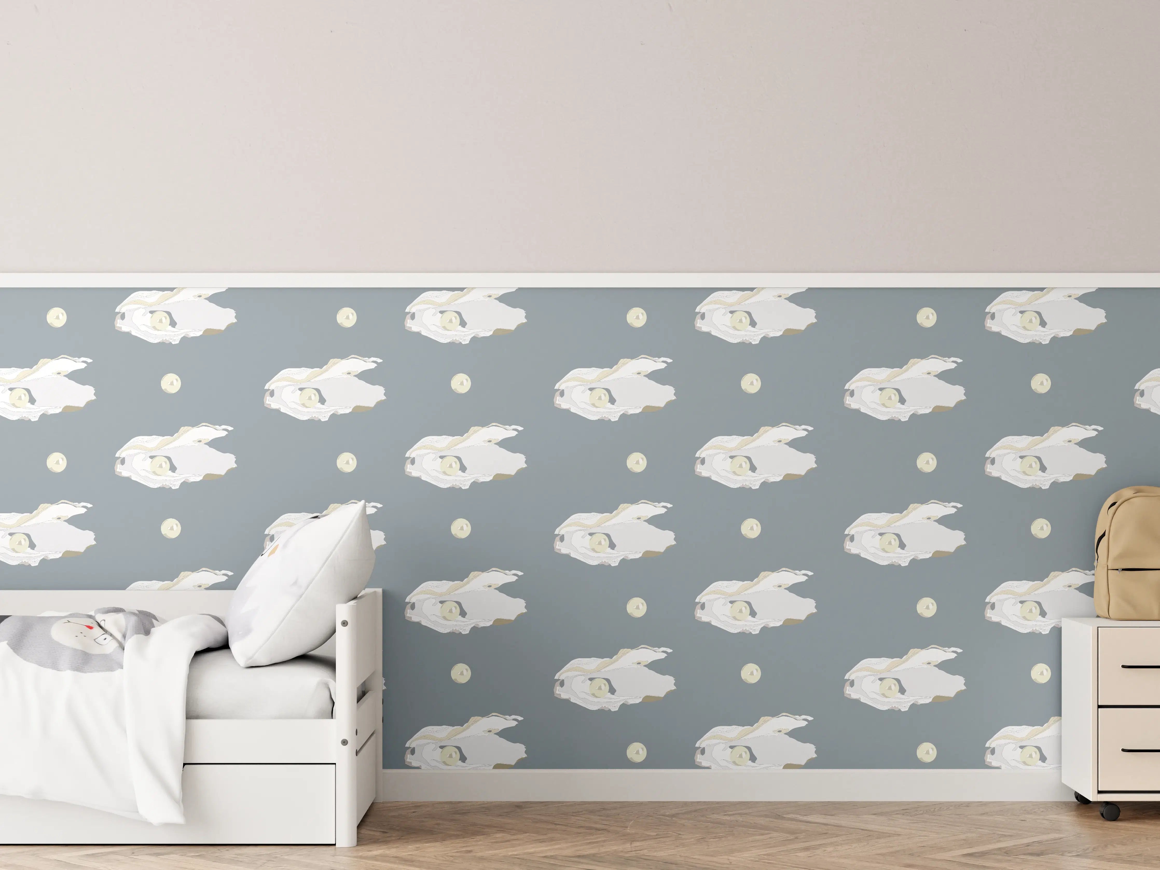 Kinderzimmer Wandgestaltung - Perlen-Muschelmuster Grau