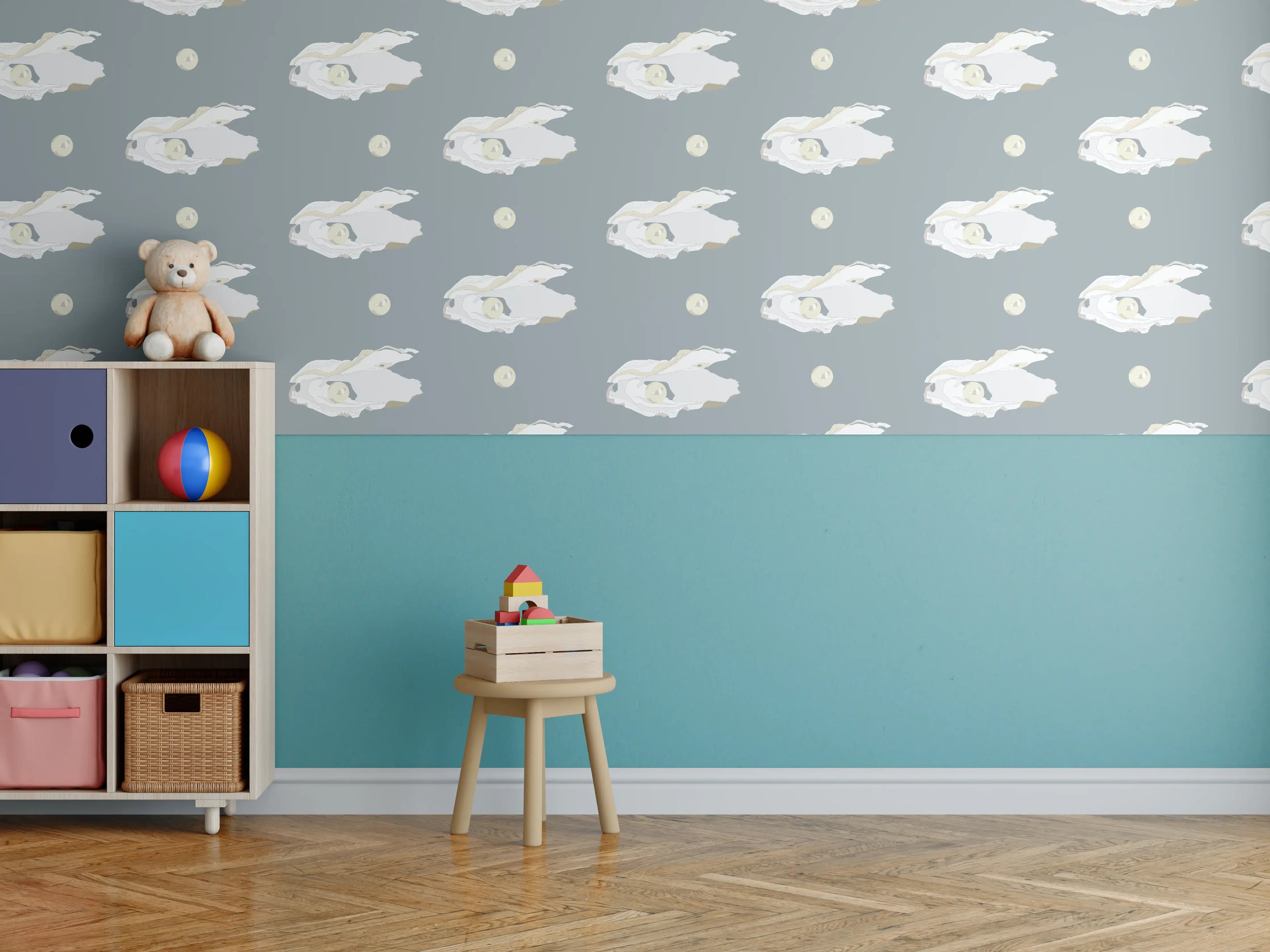 Kinderzimmer Wandgestaltung - Perlen-Muschelmuster Grau