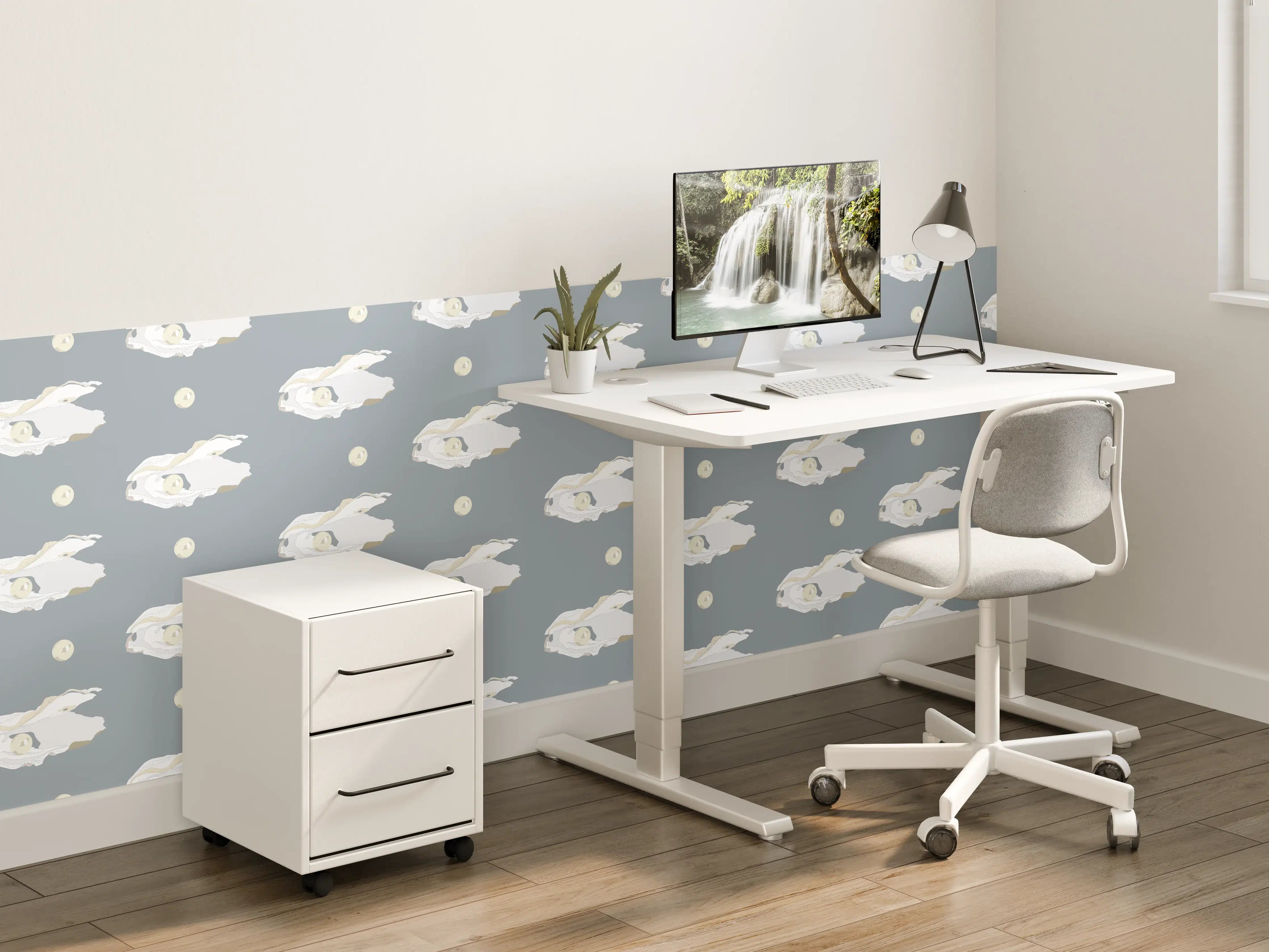 Kinderzimmer Wandgestaltung - Perlen-Muschelmuster Grau