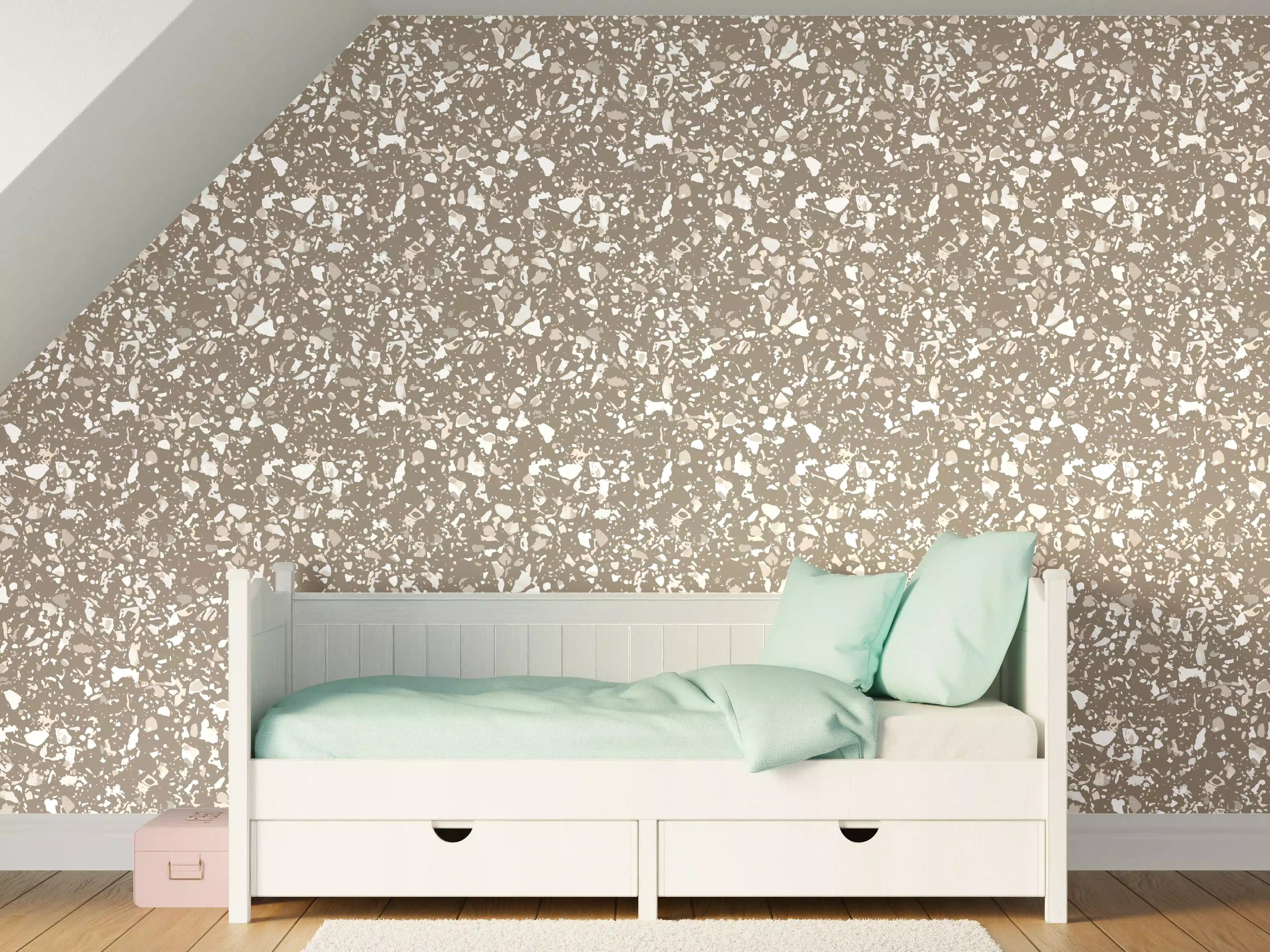 Kinderzimmer Wandgestaltung - Perlende Steinfliese in warme Beigetöne