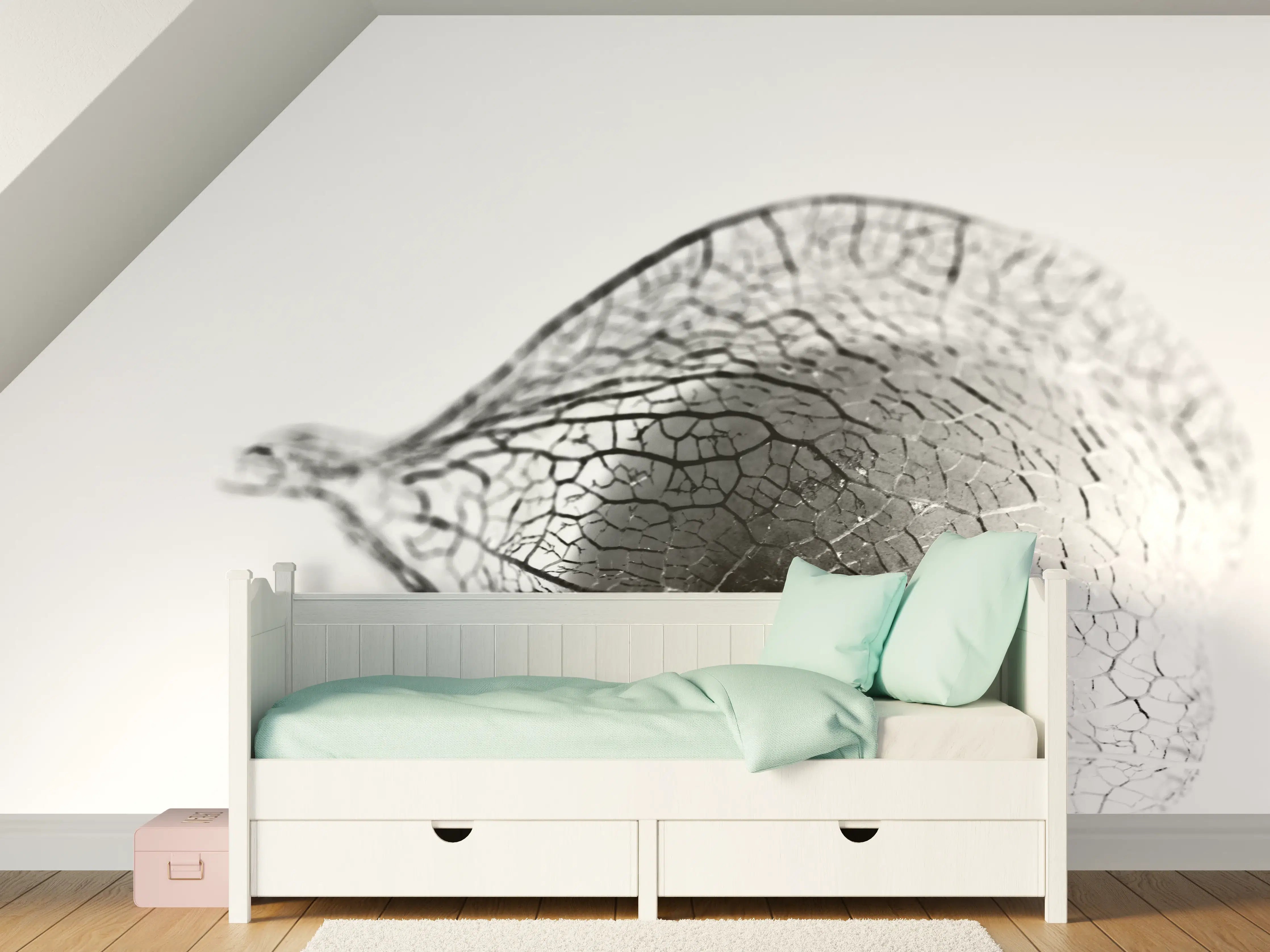 Kinderzimmer Wandgestaltung - Pflanzliche Detailaufnahme Schwarz-Weiß