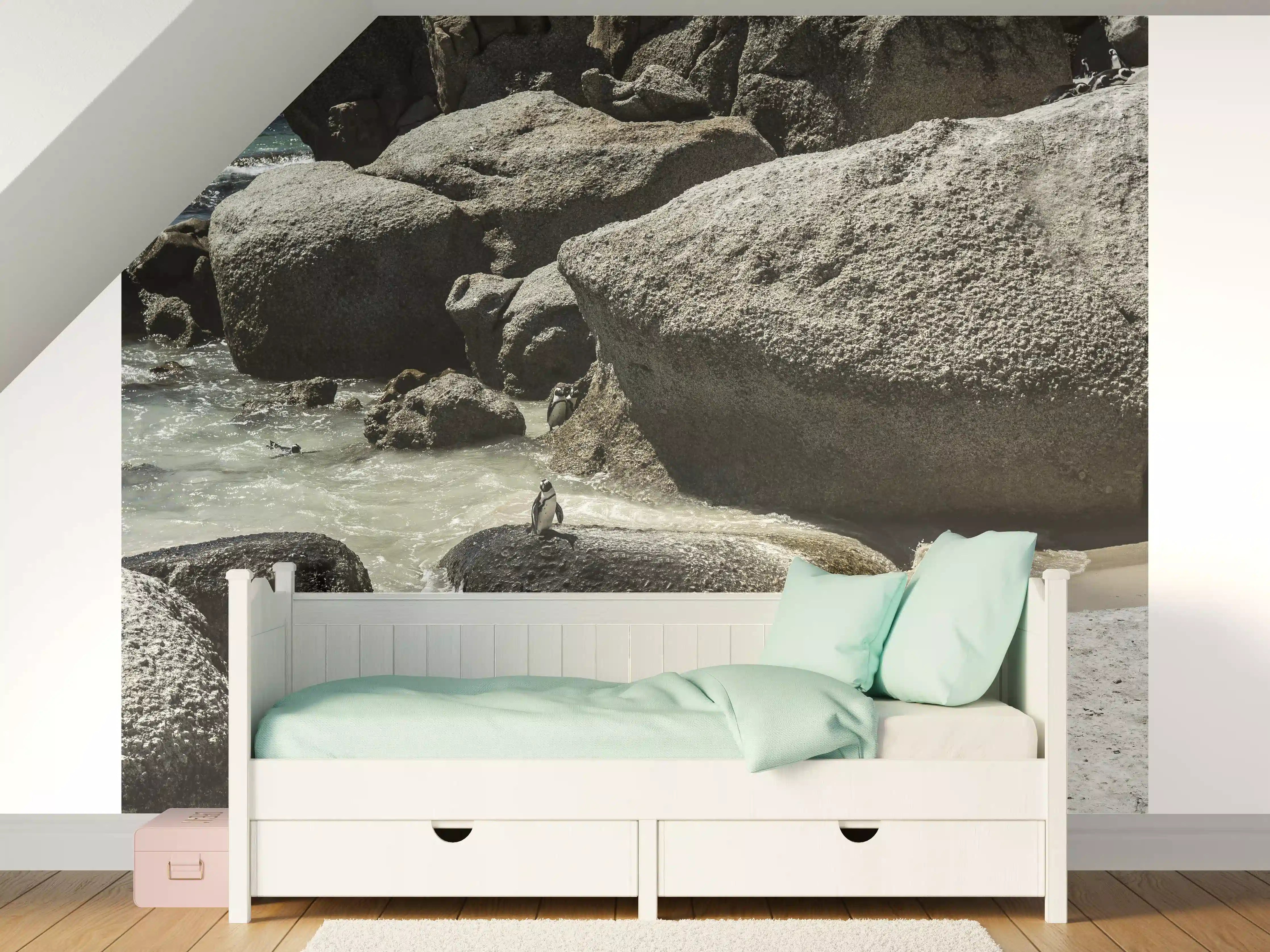 Kinderzimmer Wandgestaltung - Pinguine an Felsküste