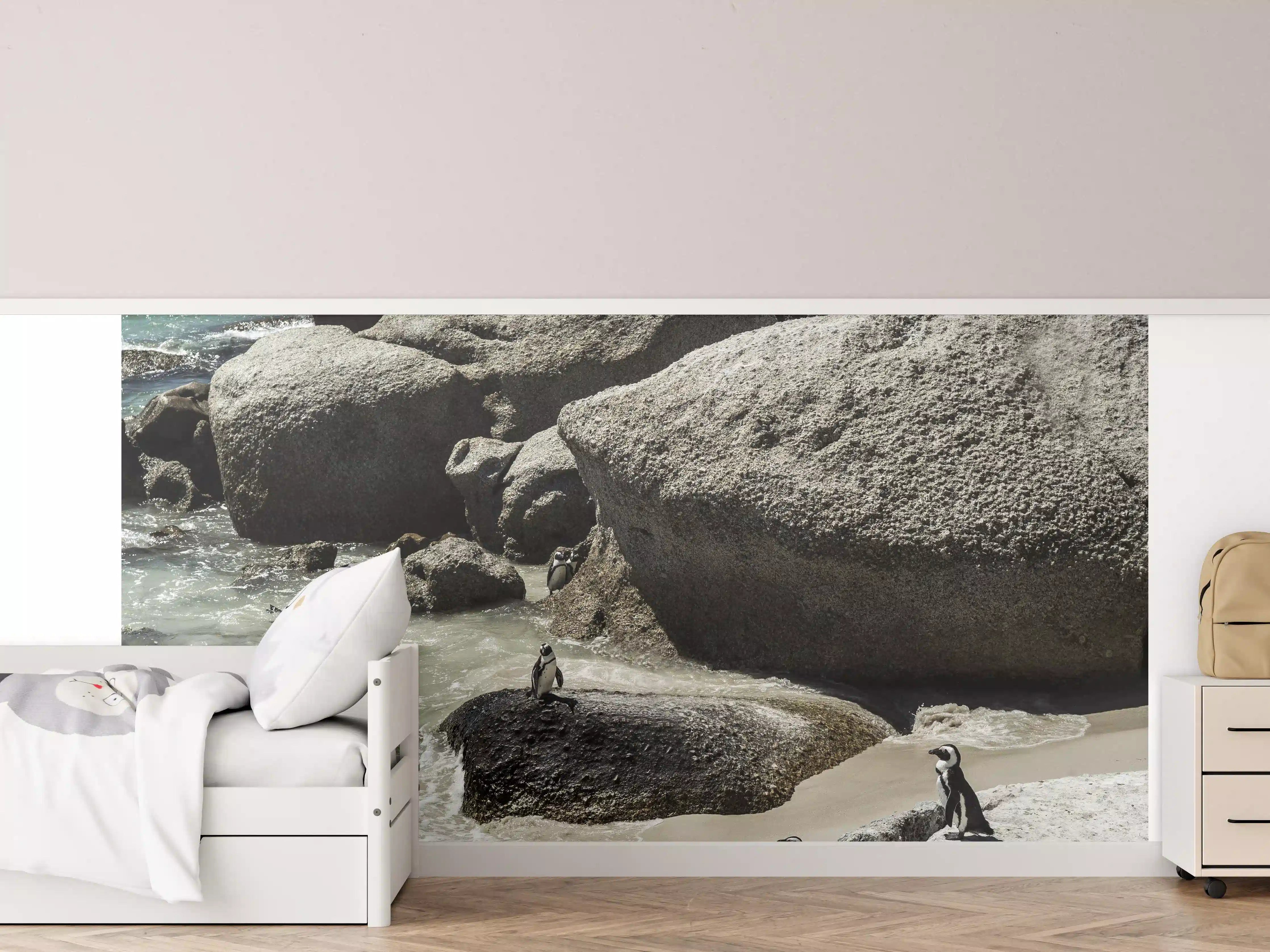 Kinderzimmer Wandgestaltung - Pinguine an Felsküste