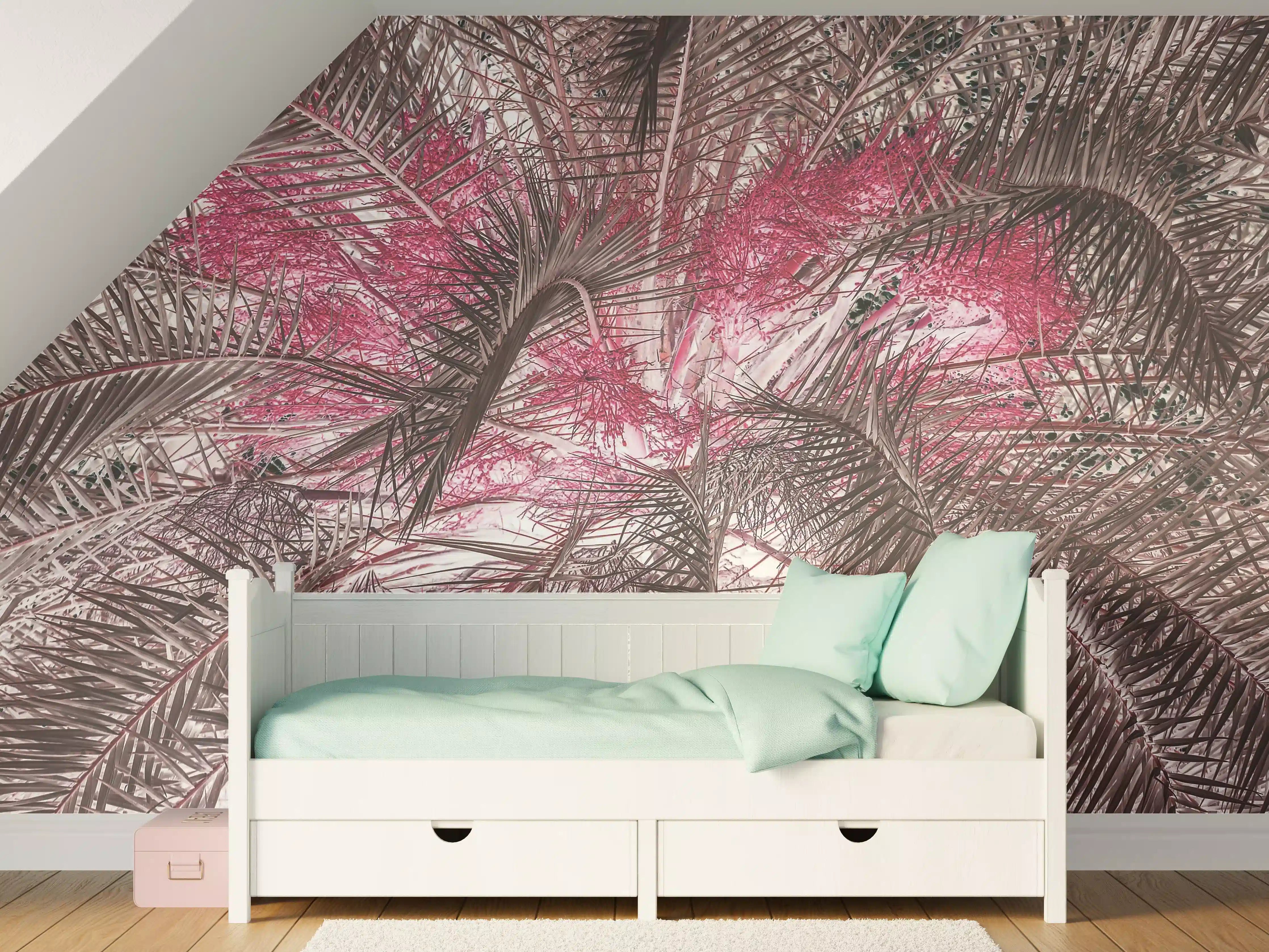Kinderzimmer Wandgestaltung - Pink-Purple Palm Leaf Texture