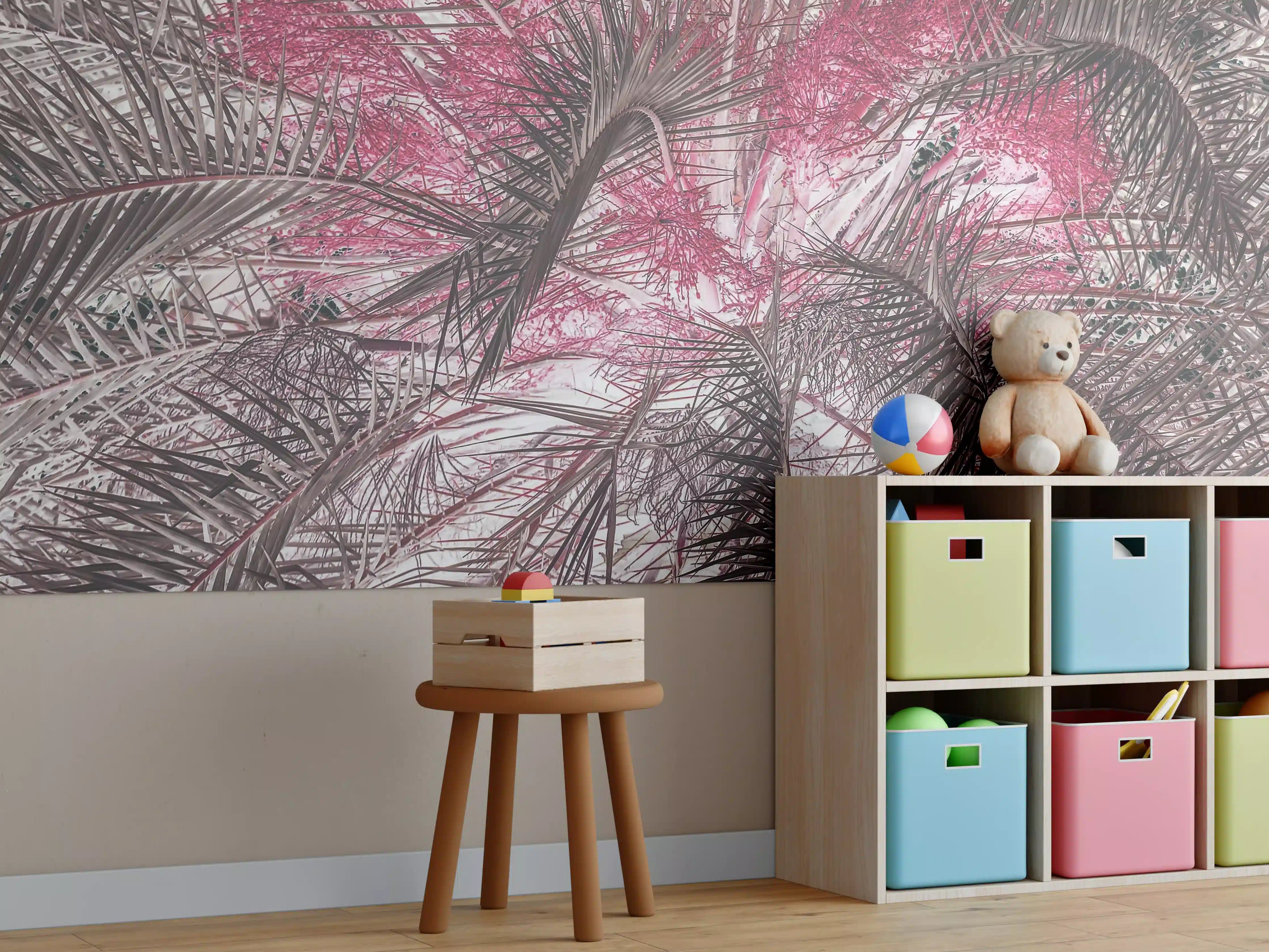 Kinderzimmer Wandgestaltung - Pink-Purple Palm Leaf Texture