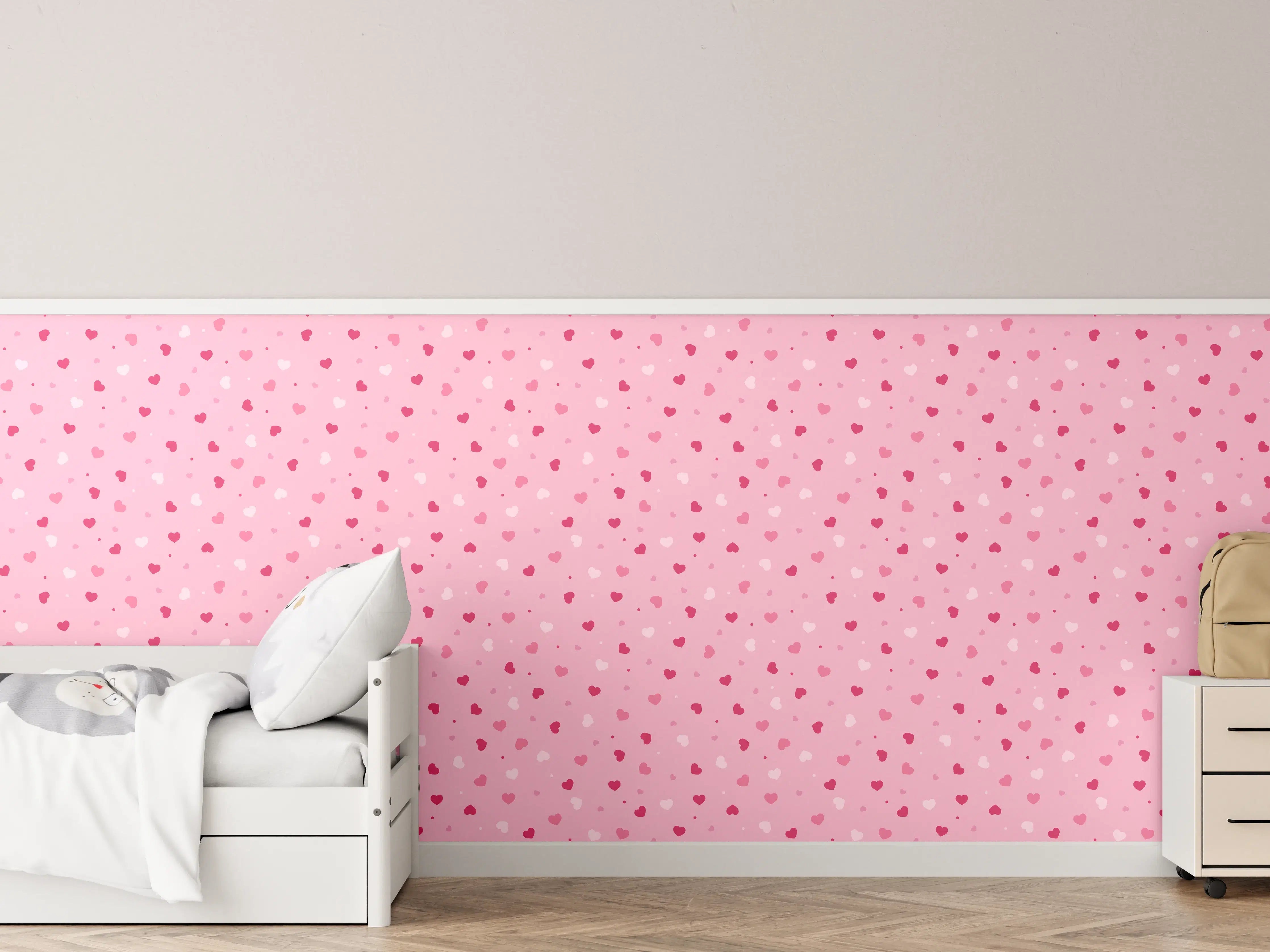 Kinderzimmer Wandgestaltung - Pinkes Herzen-Design auf Blumen-Hintergrund