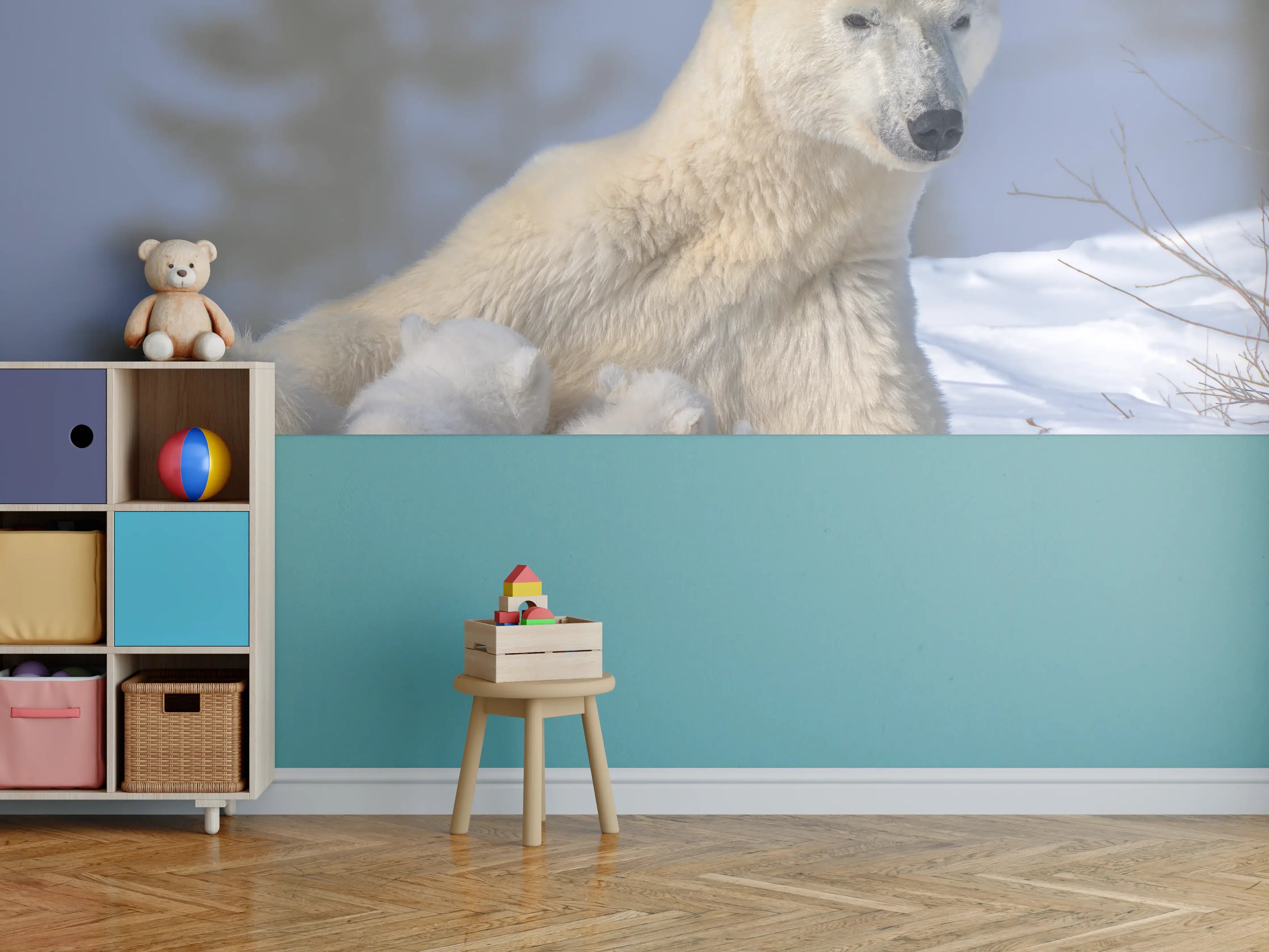 Kinderzimmer Wandgestaltung - Polarbären Familie im Schnee