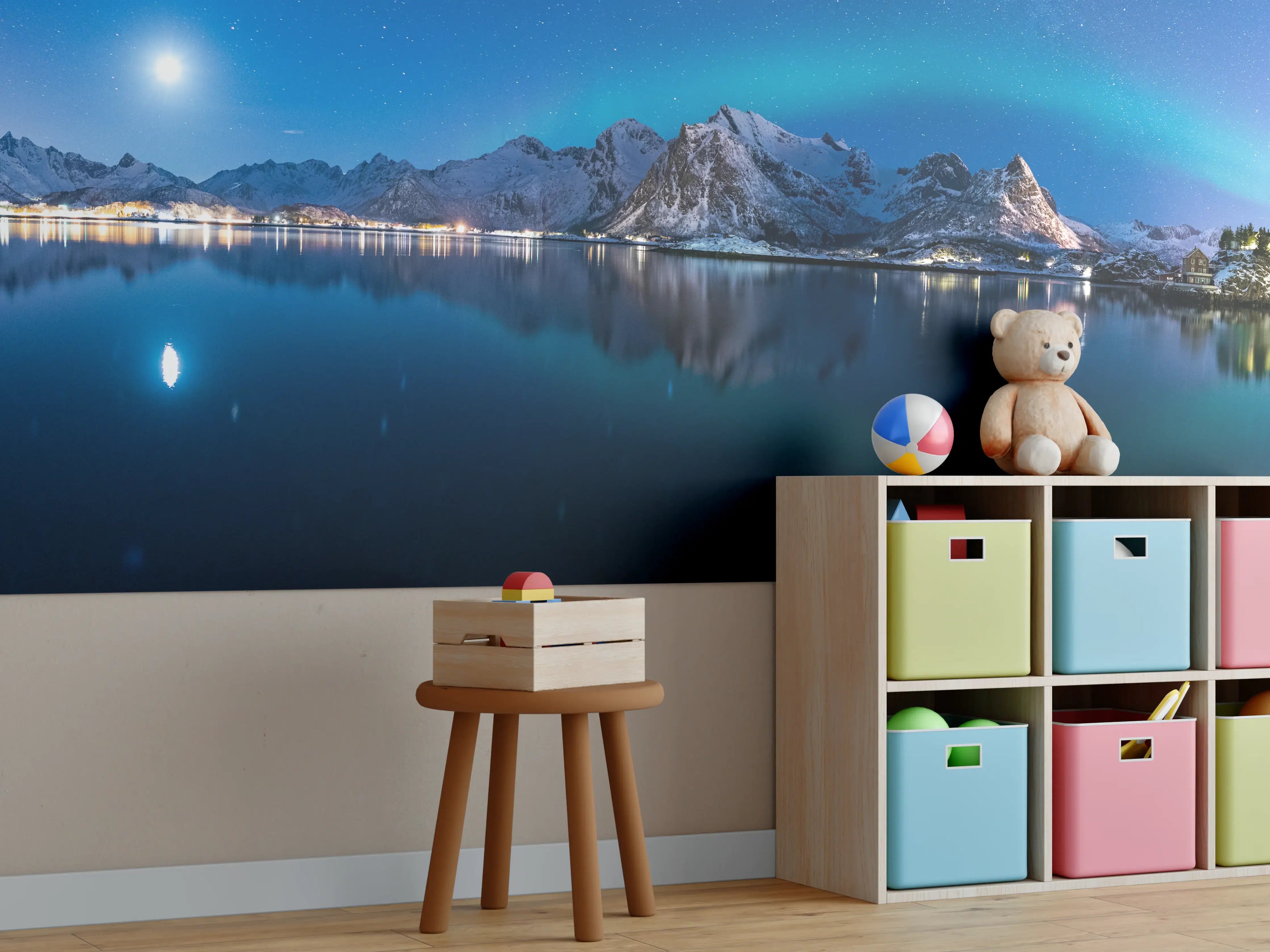 Kinderzimmer Wandgestaltung - Polarlichter am Himmel von Norwegen