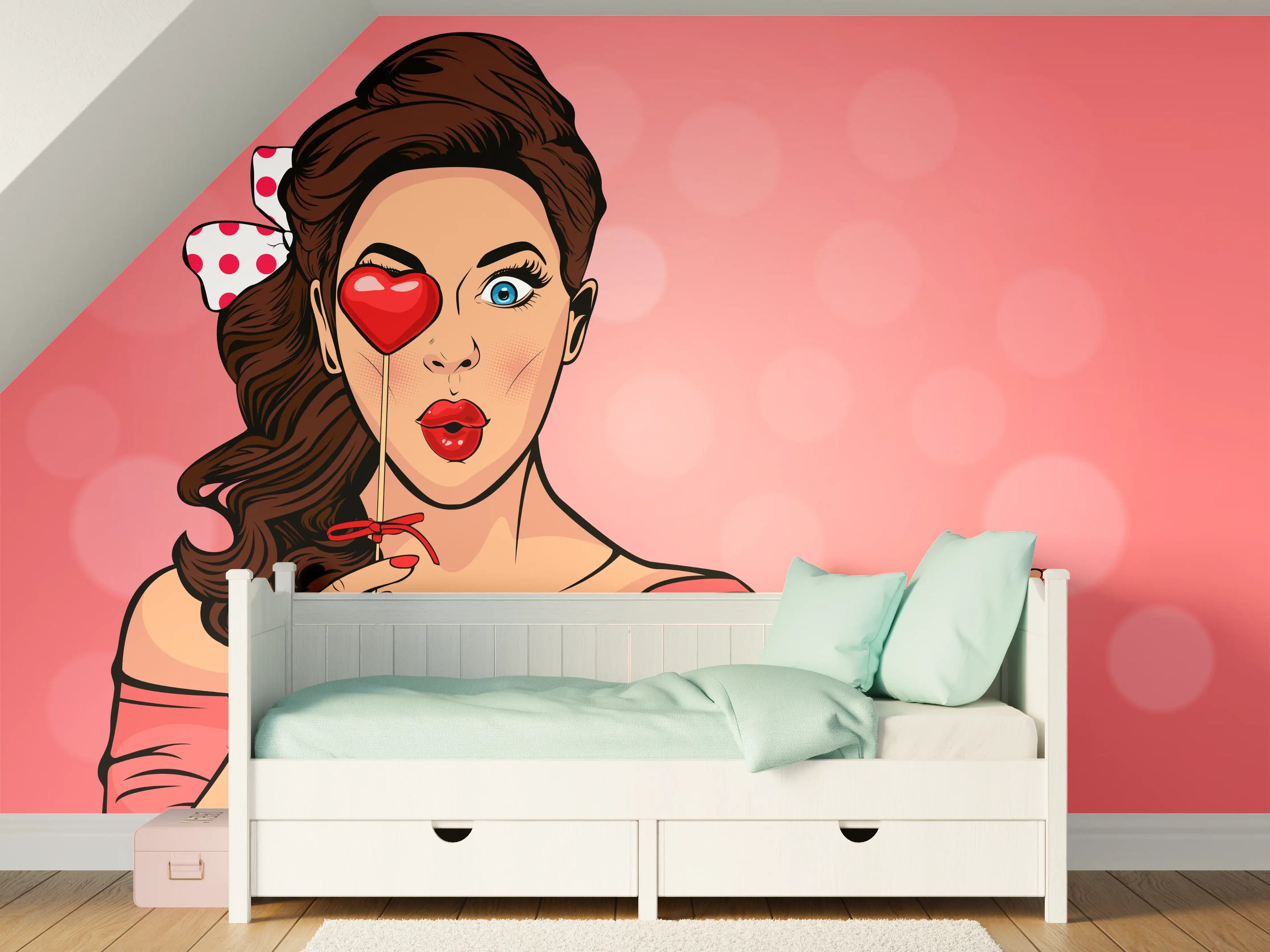 Kinderzimmer Wandgestaltung - Pop-Art-Lady-mit-Herz-Lolly