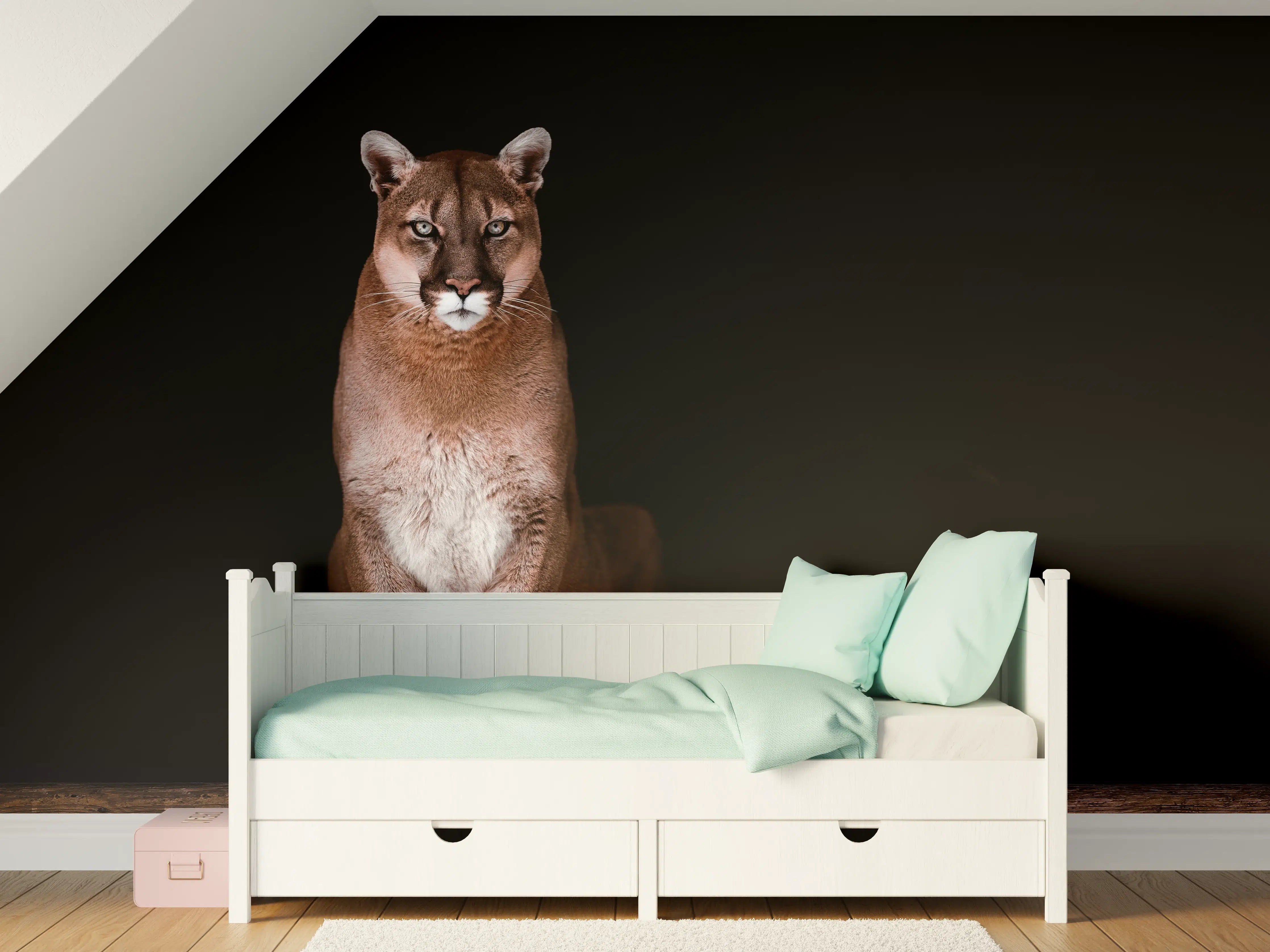 Kinderzimmer Wandgestaltung - Porträt des schönen Pumas