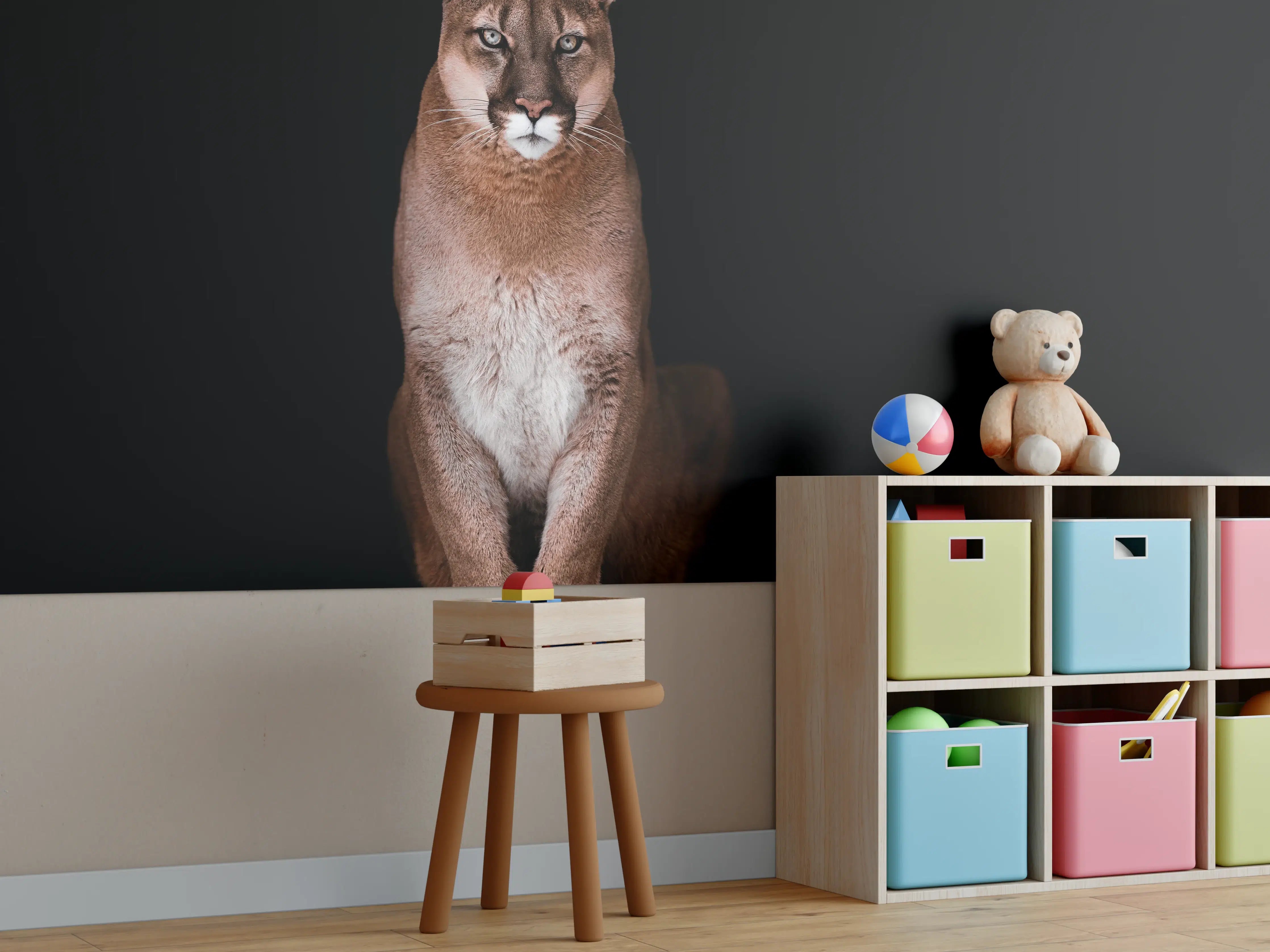 Kinderzimmer Wandgestaltung - Porträt des schönen Pumas