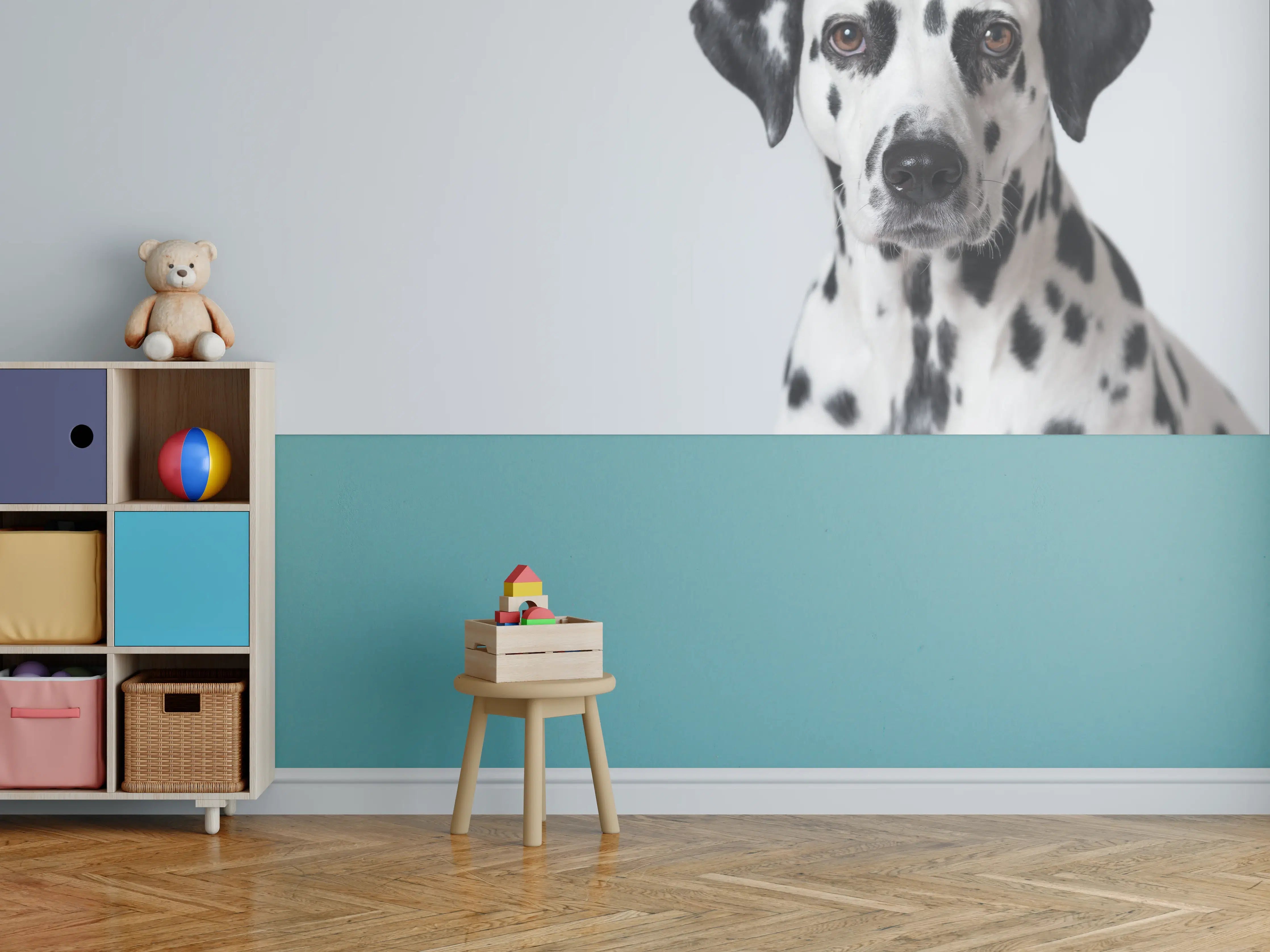 Kinderzimmer Wandgestaltung - Portrait eines Dalmatiners auf weißem Hintergrund