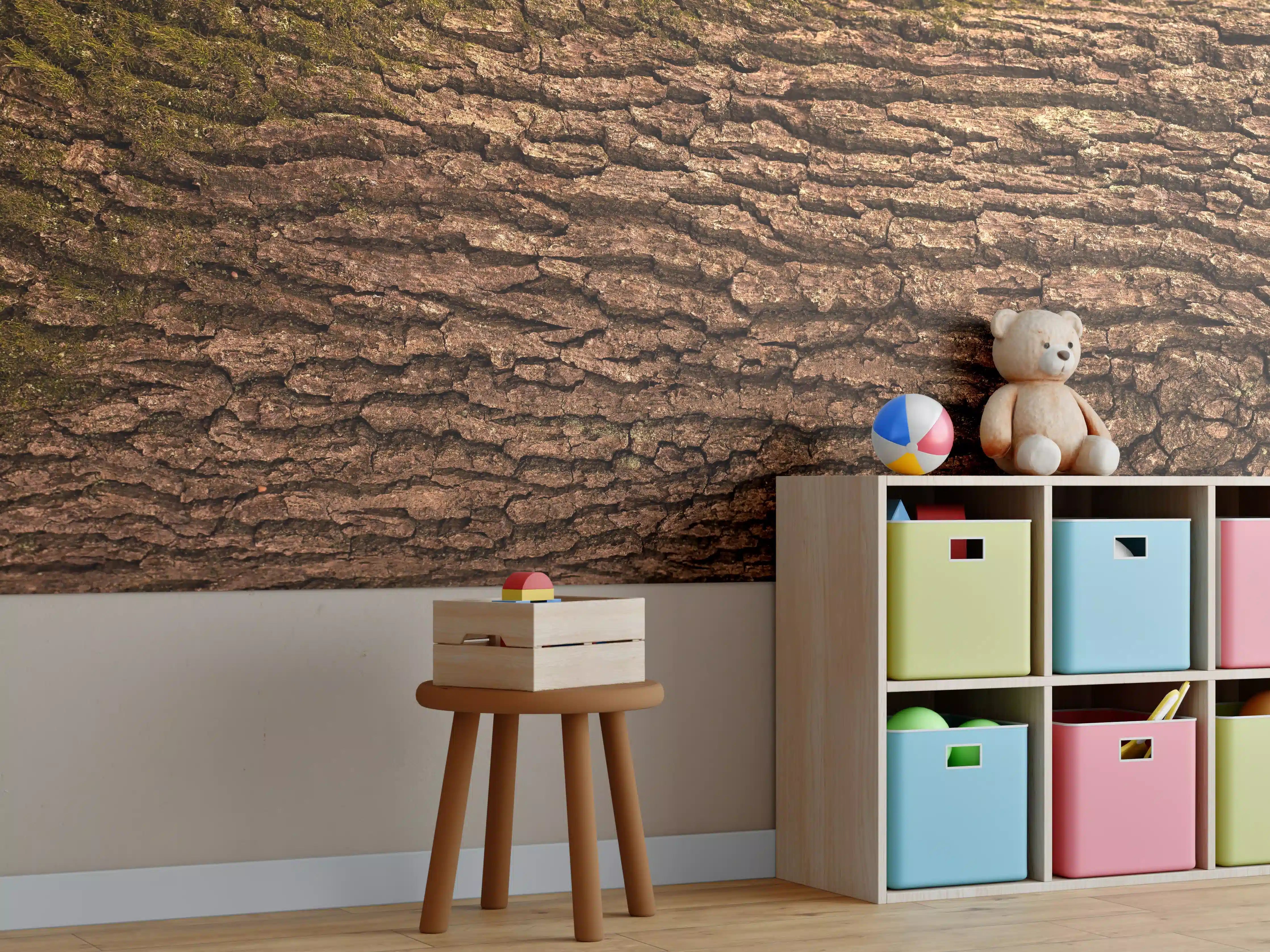 Kinderzimmer Wandgestaltung - Prachtvolle Eichen-Baumrinde Panorama