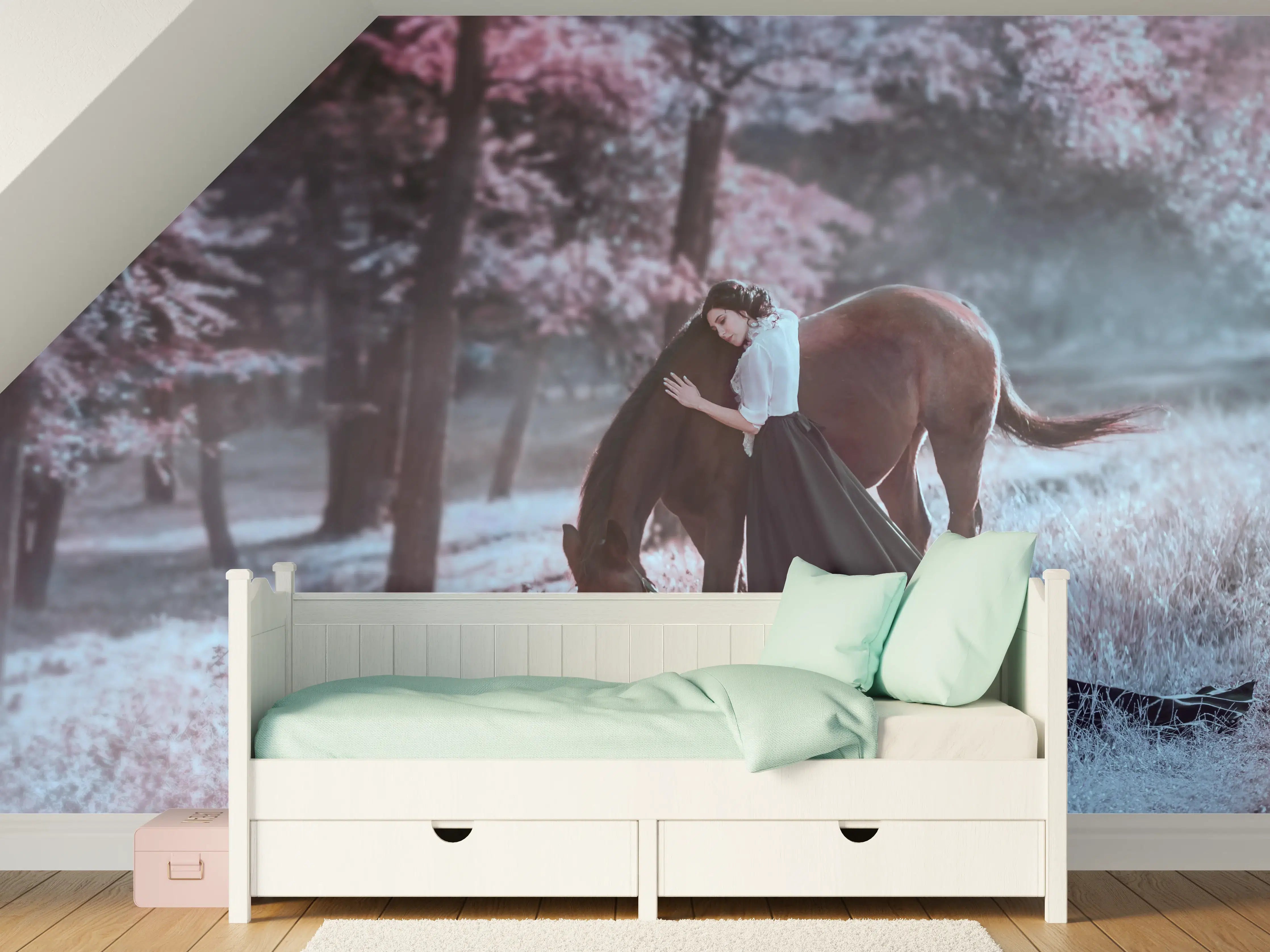 Kinderzimmer Wandgestaltung - Prinzessin mit Pferd - Herbst