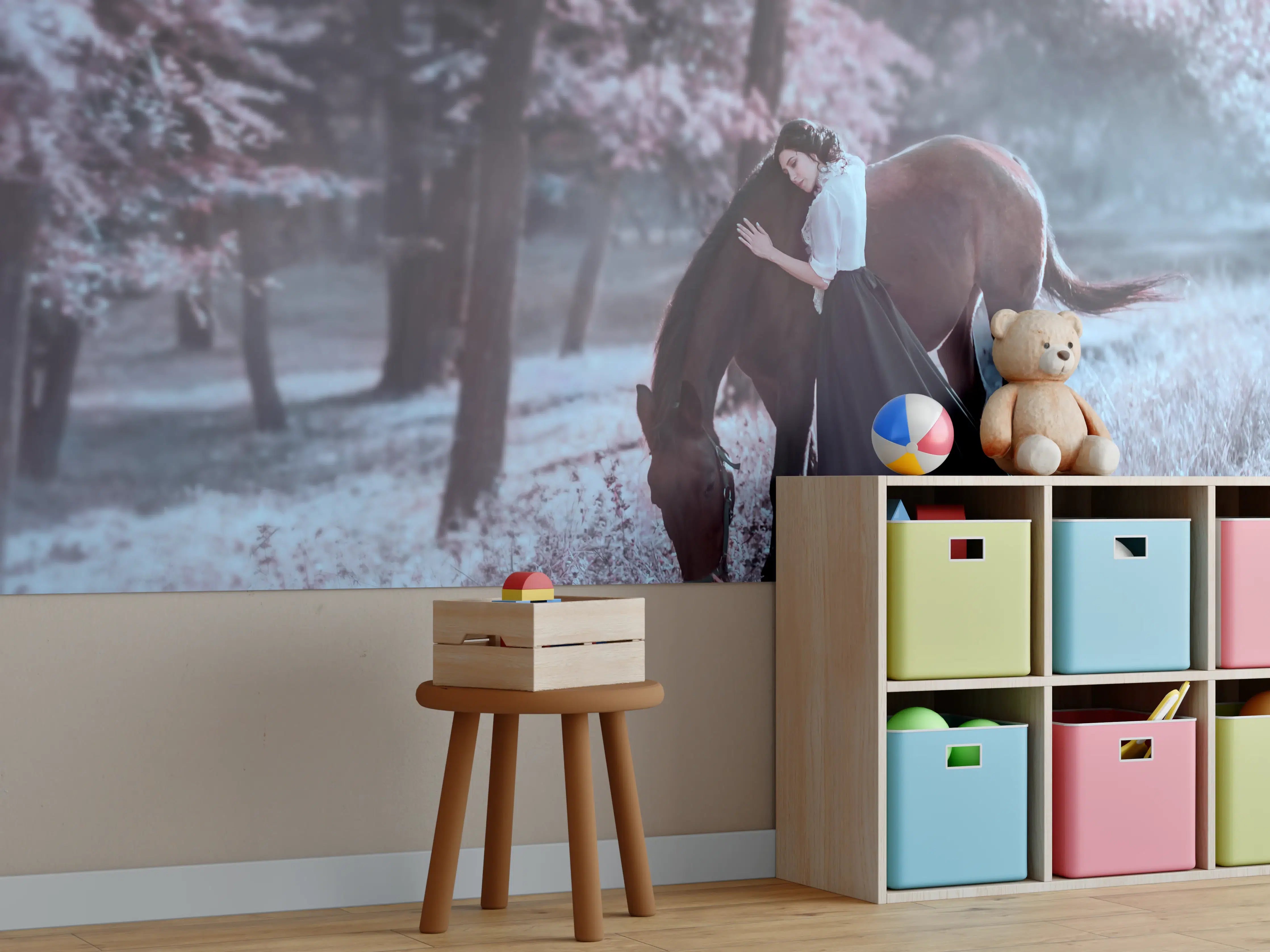 Kinderzimmer Wandgestaltung - Prinzessin mit Pferd - Herbst