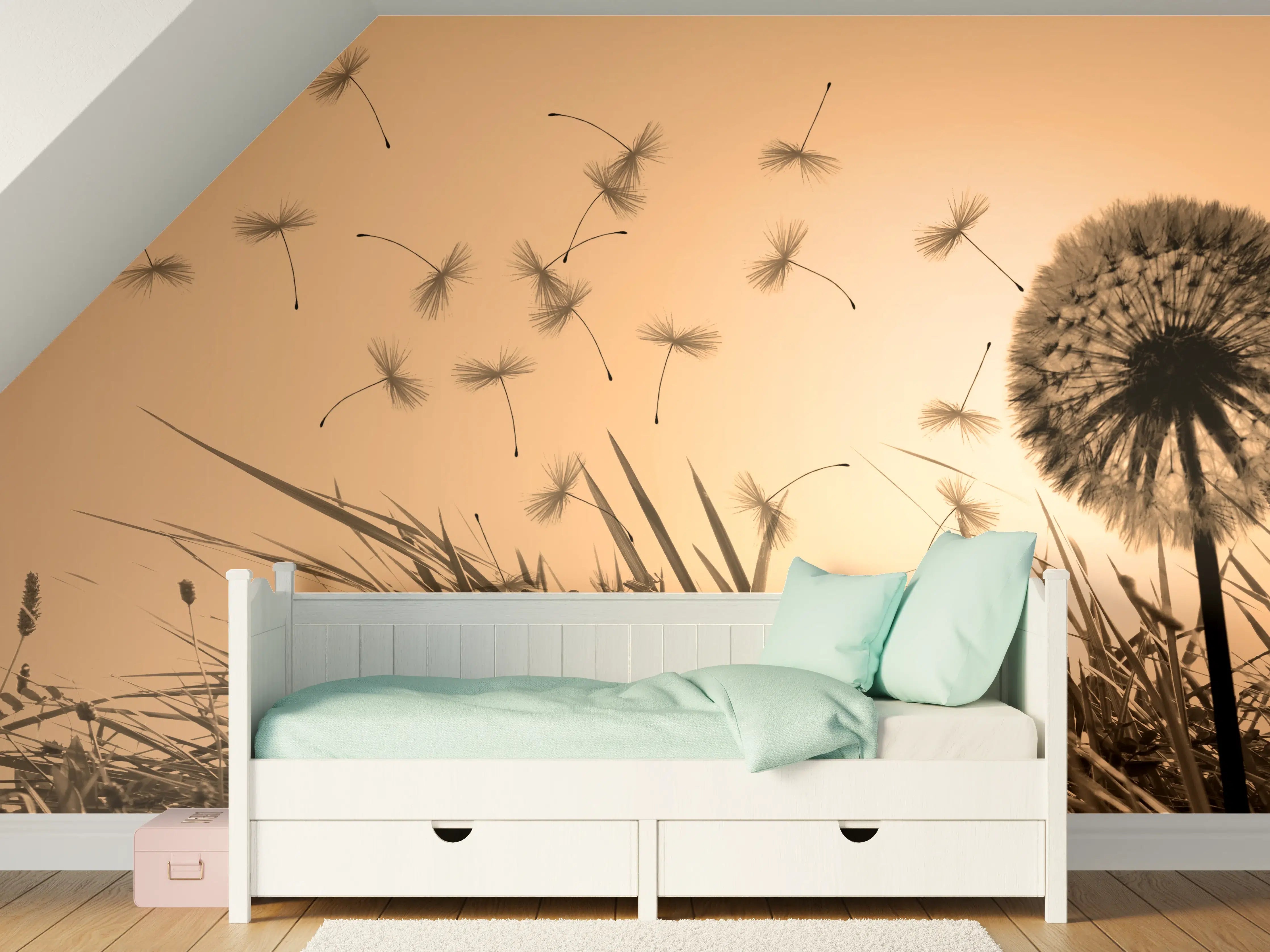 Kinderzimmer Wandgestaltung - Pusteblume beim Sonnenuntergang