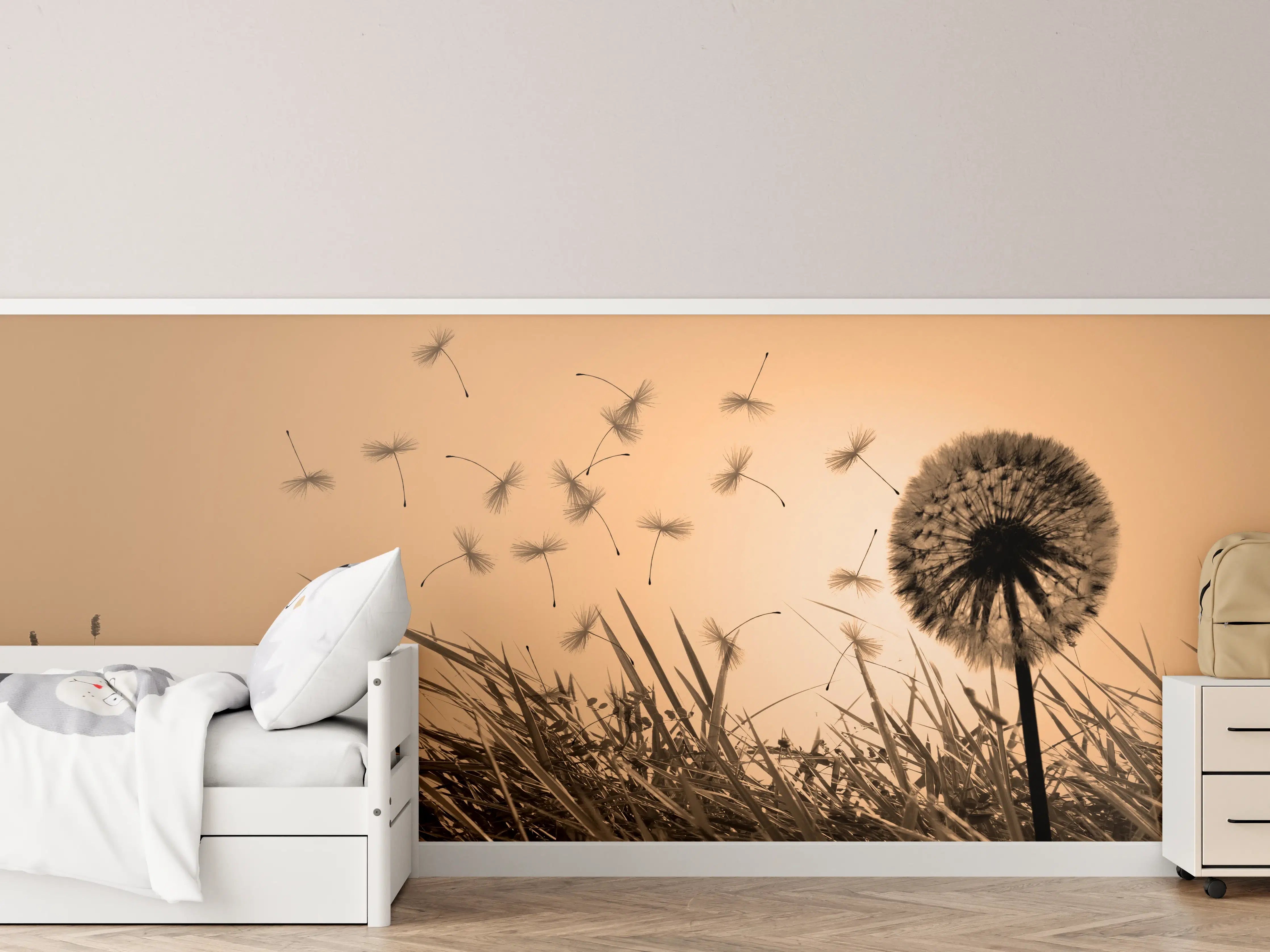 Kinderzimmer Wandgestaltung - Pusteblume beim Sonnenuntergang