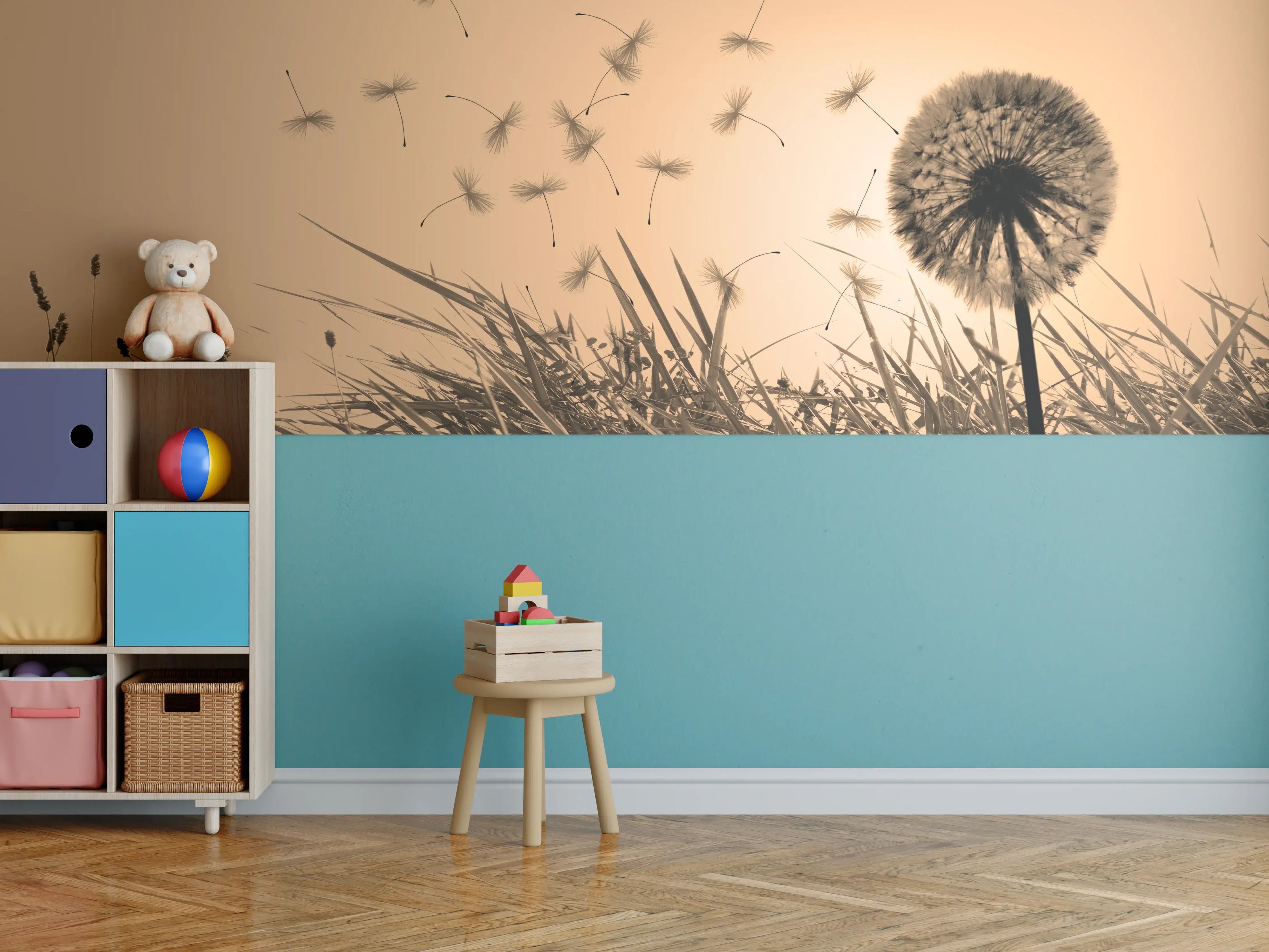 Kinderzimmer Wandgestaltung - Pusteblume beim Sonnenuntergang