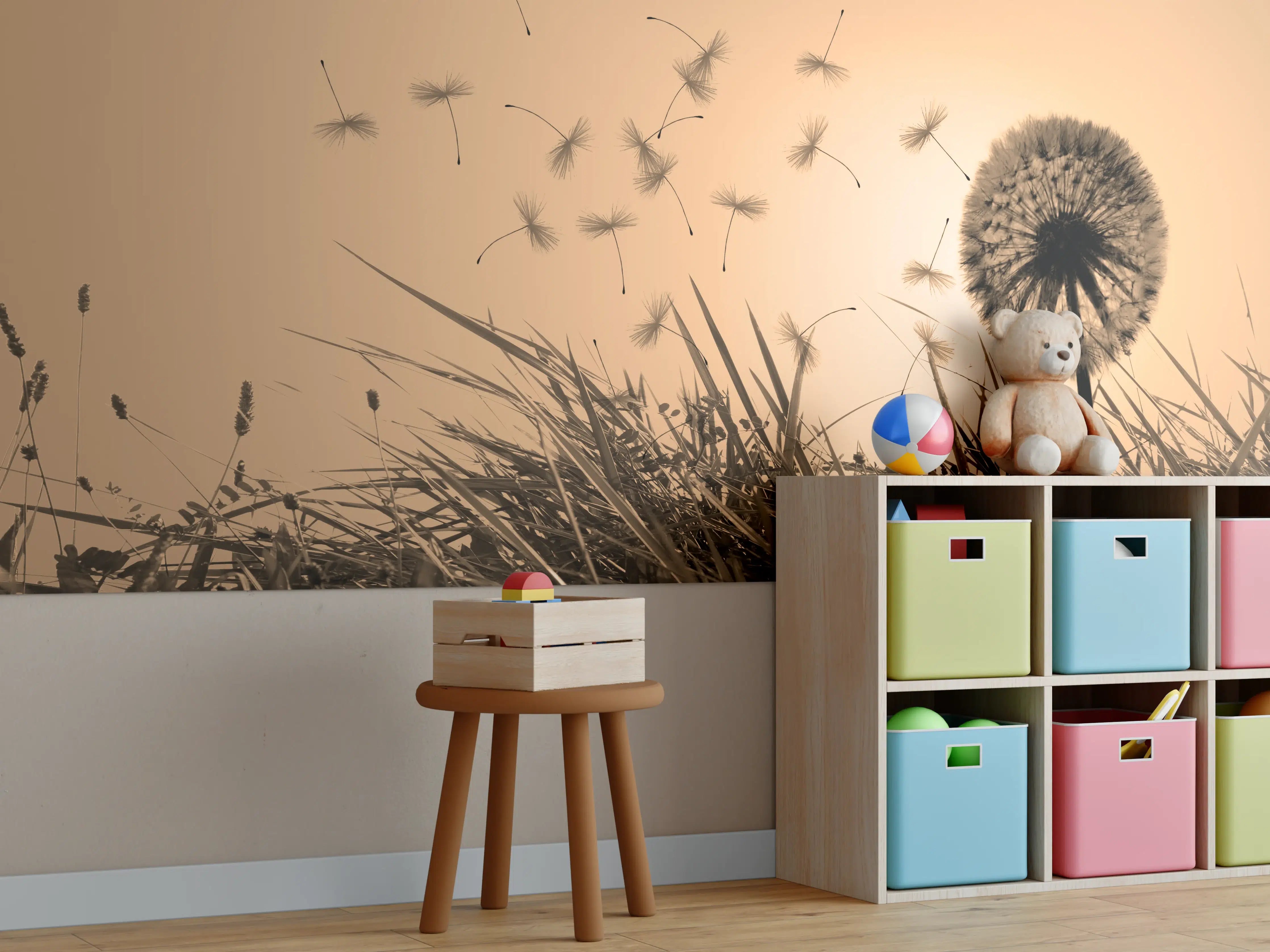 Kinderzimmer Wandgestaltung - Pusteblume beim Sonnenuntergang