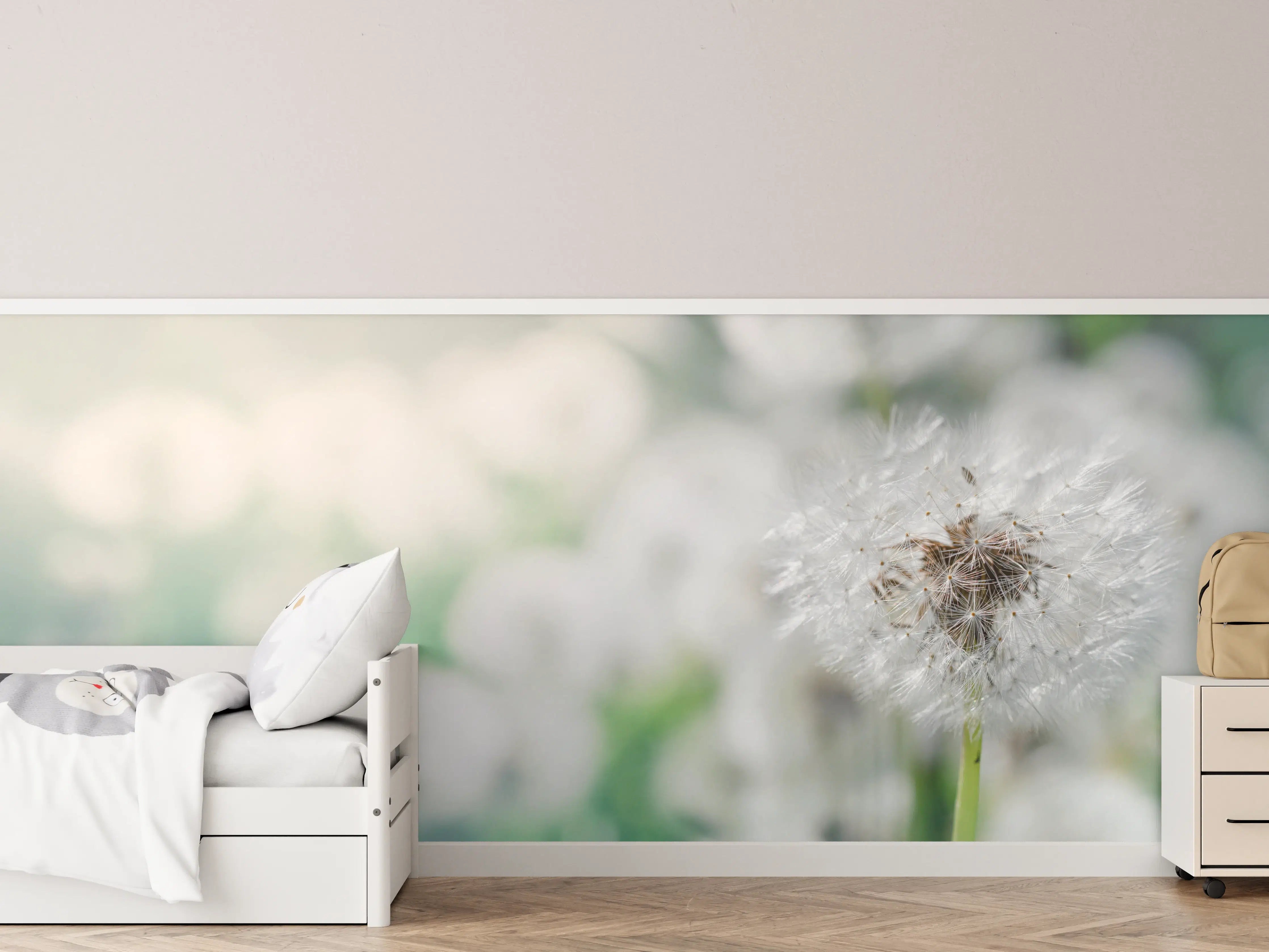 Kinderzimmer Wandgestaltung - Pusteblume in Türkis-Weiß