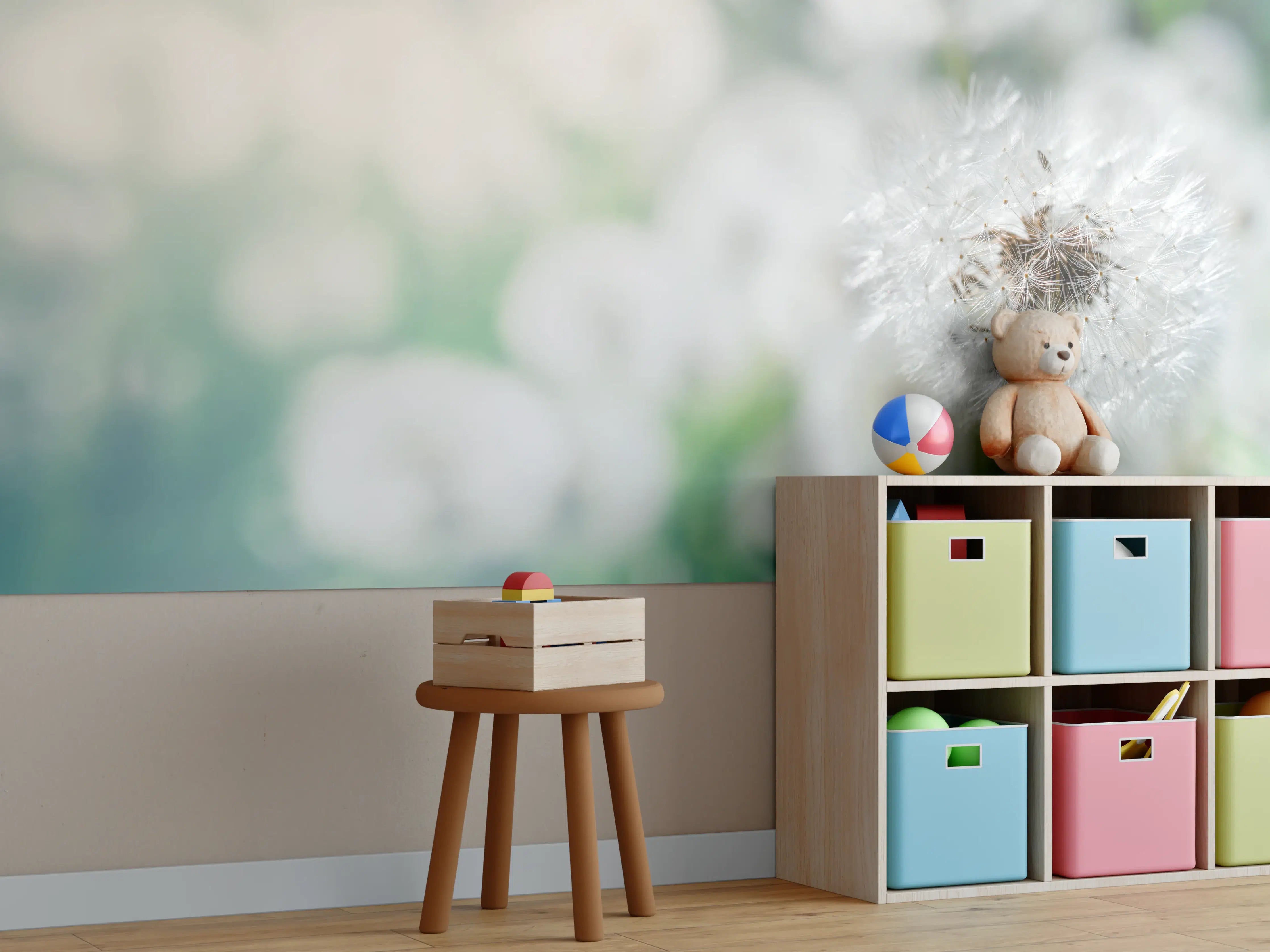 Kinderzimmer Wandgestaltung - Pusteblume in Türkis-Weiß