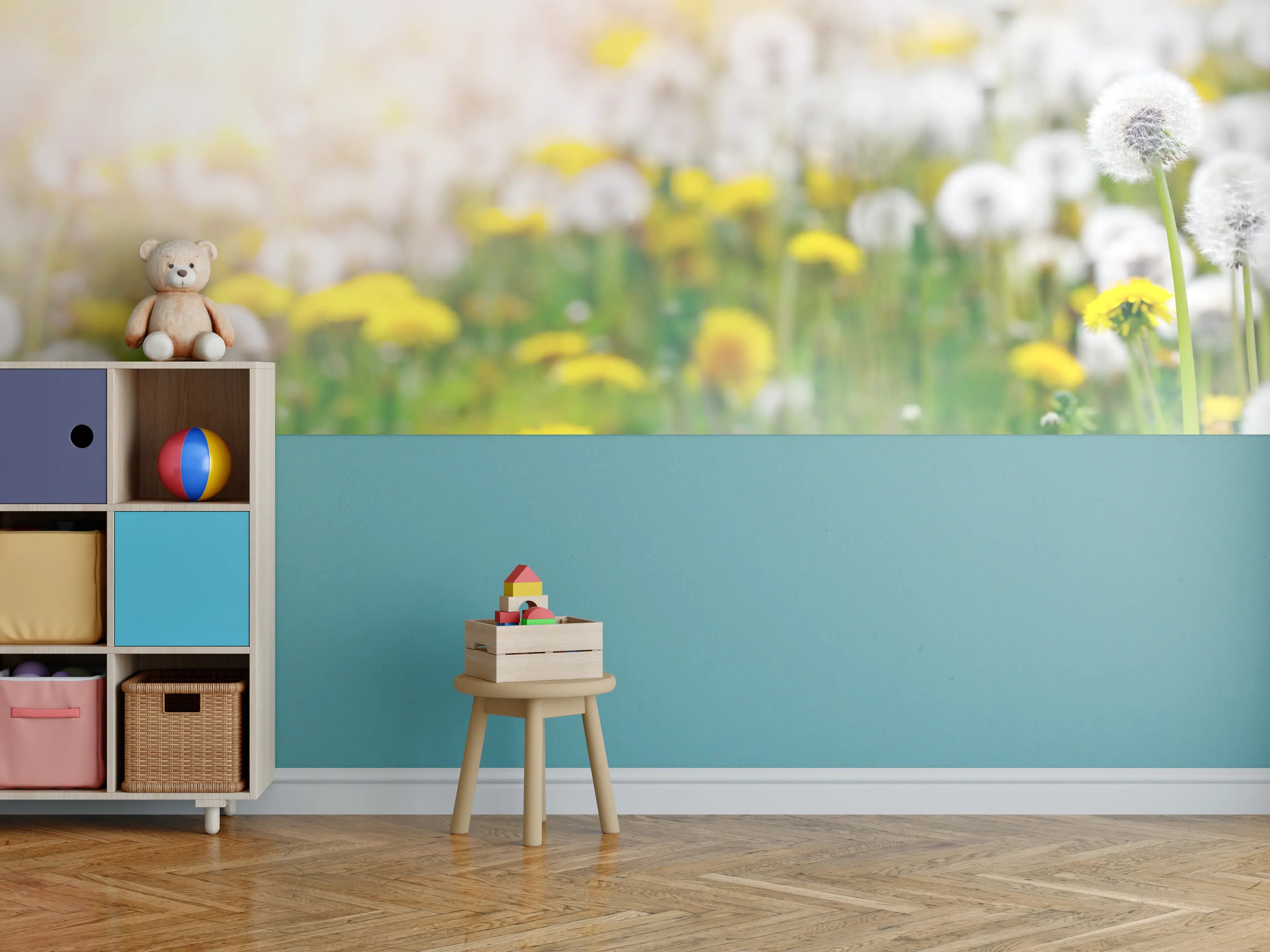Kinderzimmer Wandgestaltung - Pusteblumen-Wiese Gelb Weiß