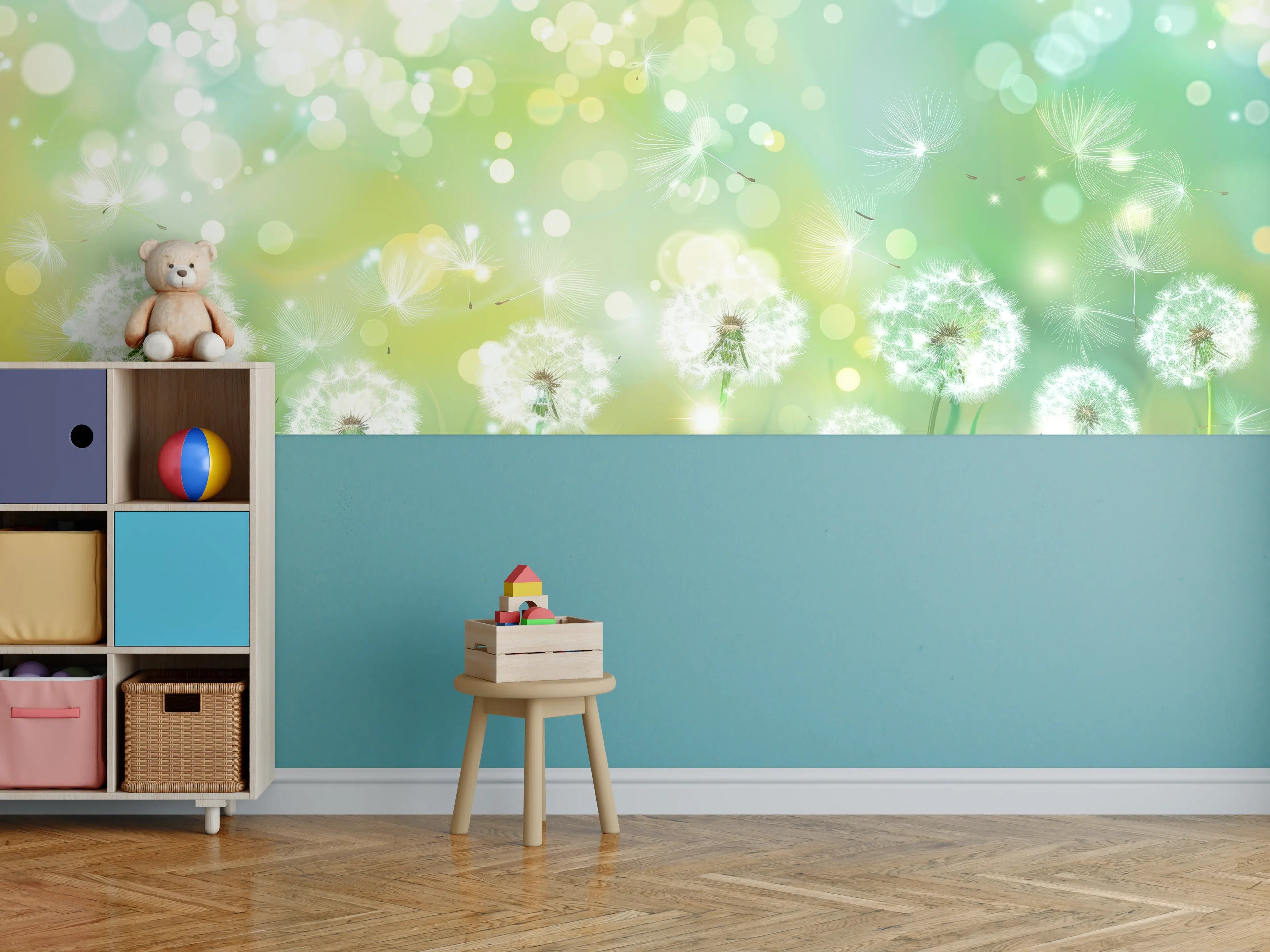 Kinderzimmer Wandgestaltung - Pusteblumen im Frühlingsgrün