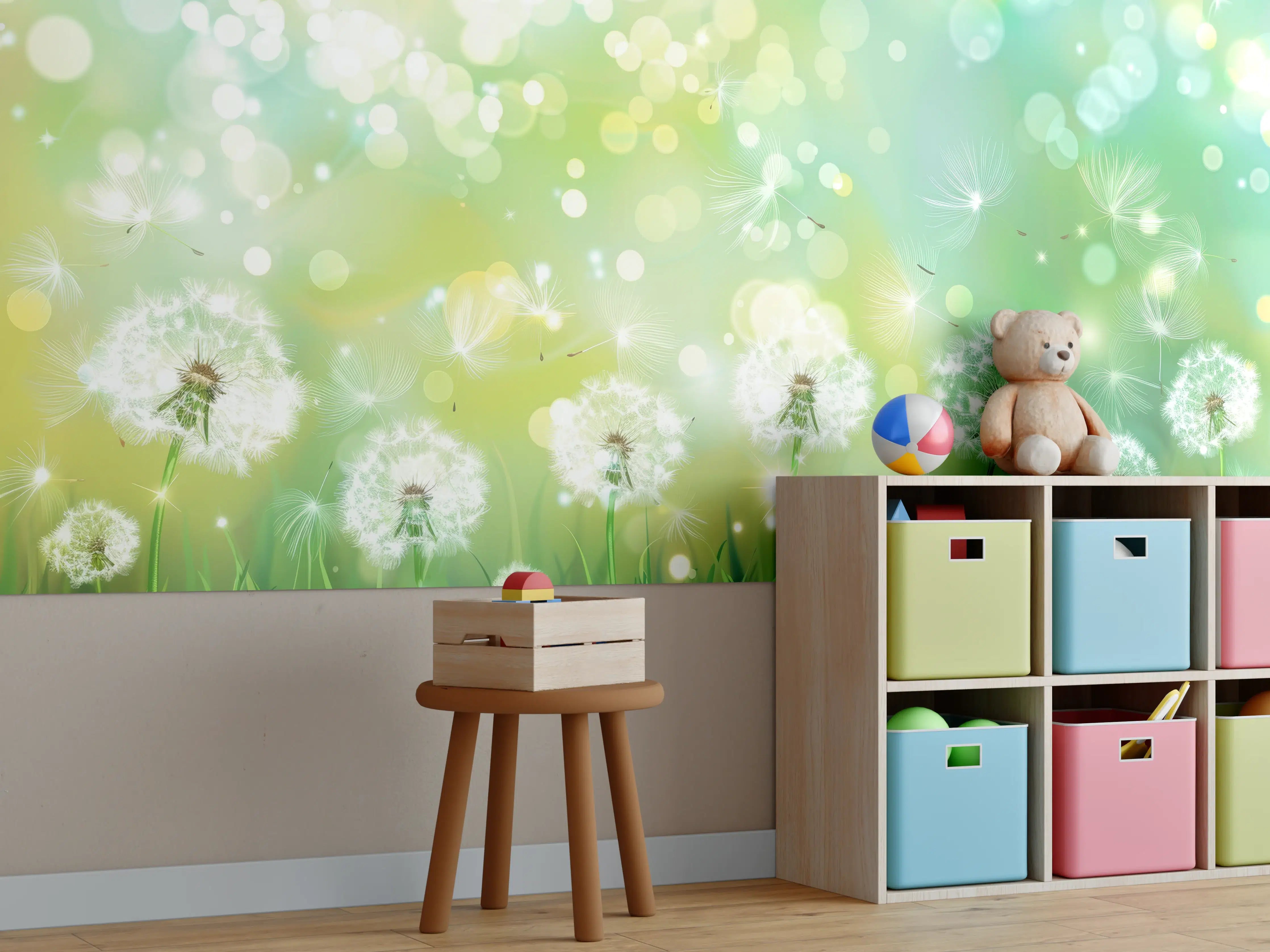 Kinderzimmer Wandgestaltung - Pusteblumen im Frühlingsgrün