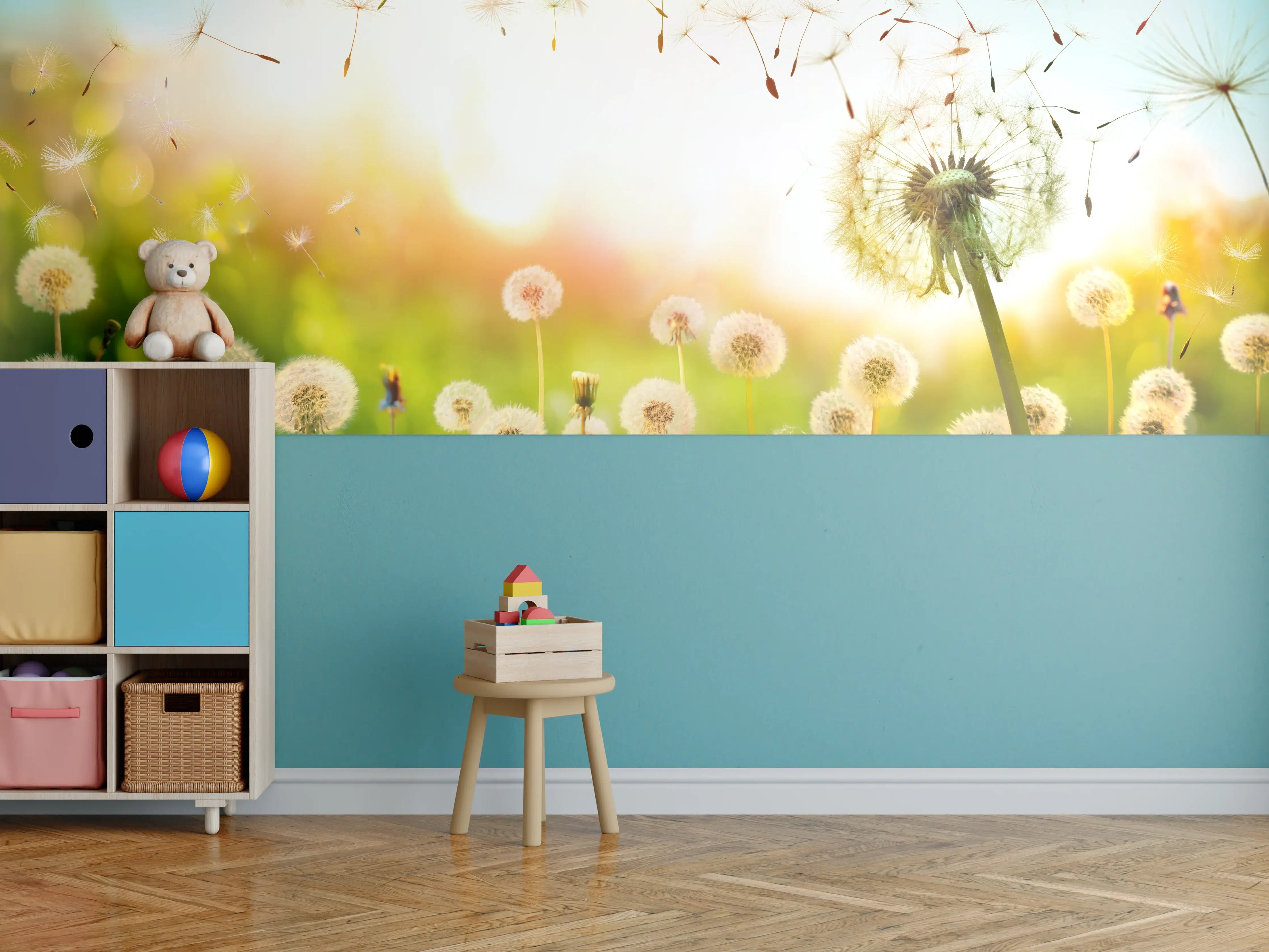 Kinderzimmer Wandgestaltung - Pusteblumen im goldenen Licht