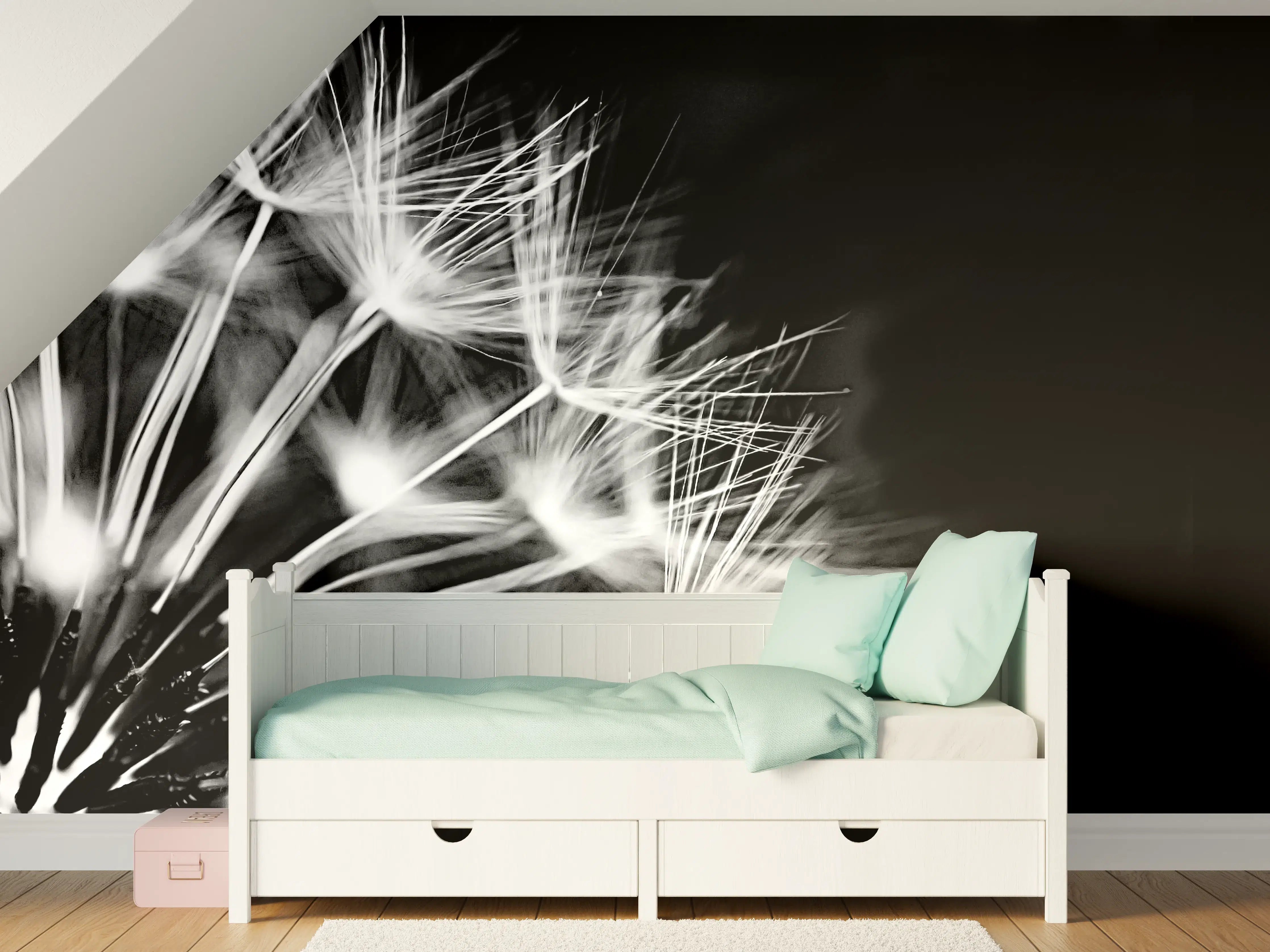 Kinderzimmer Wandgestaltung - Pusteblumen schwarz-weiß Hintergrund