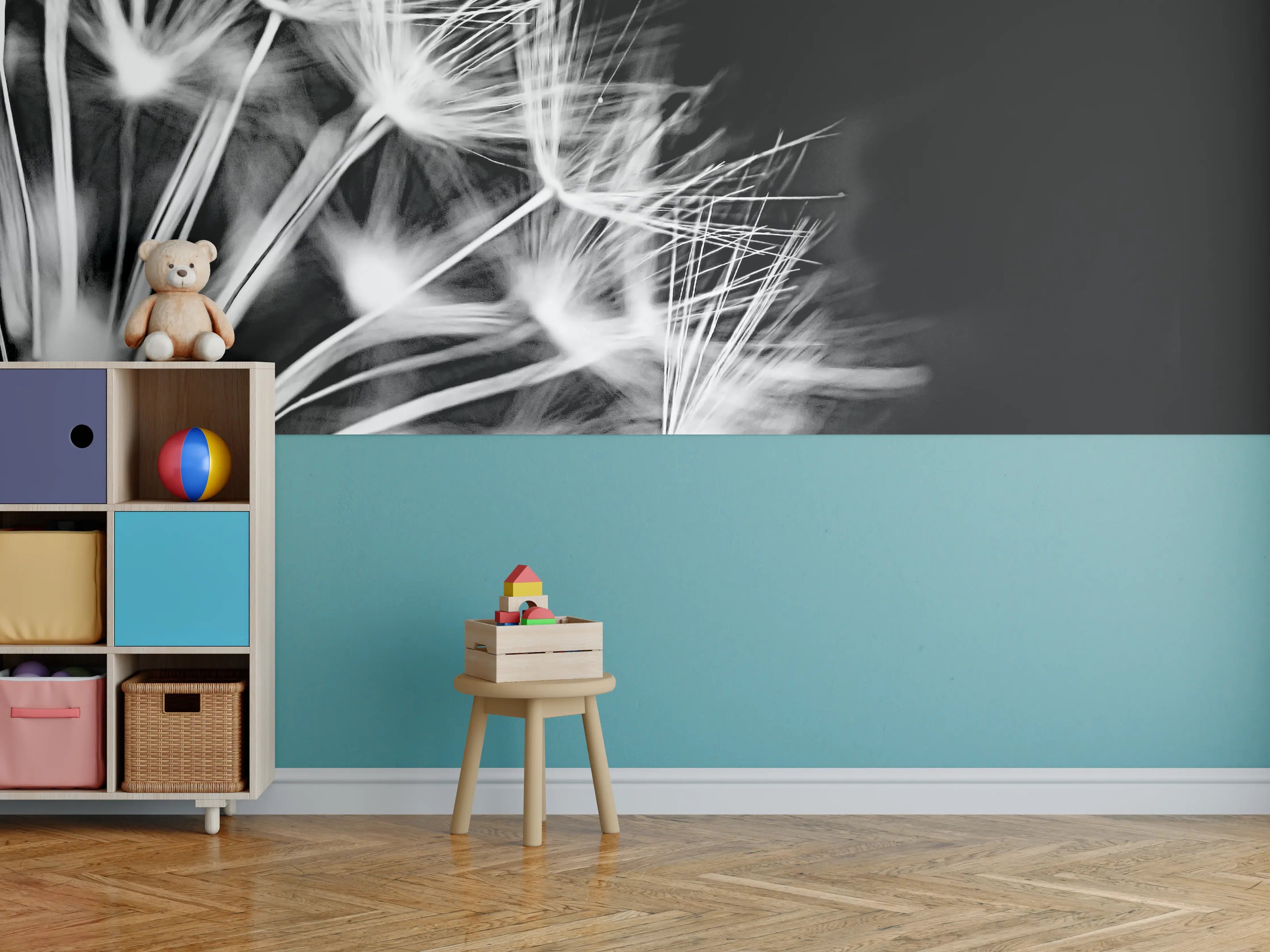 Kinderzimmer Wandgestaltung - Pusteblumen schwarz-weiß Hintergrund