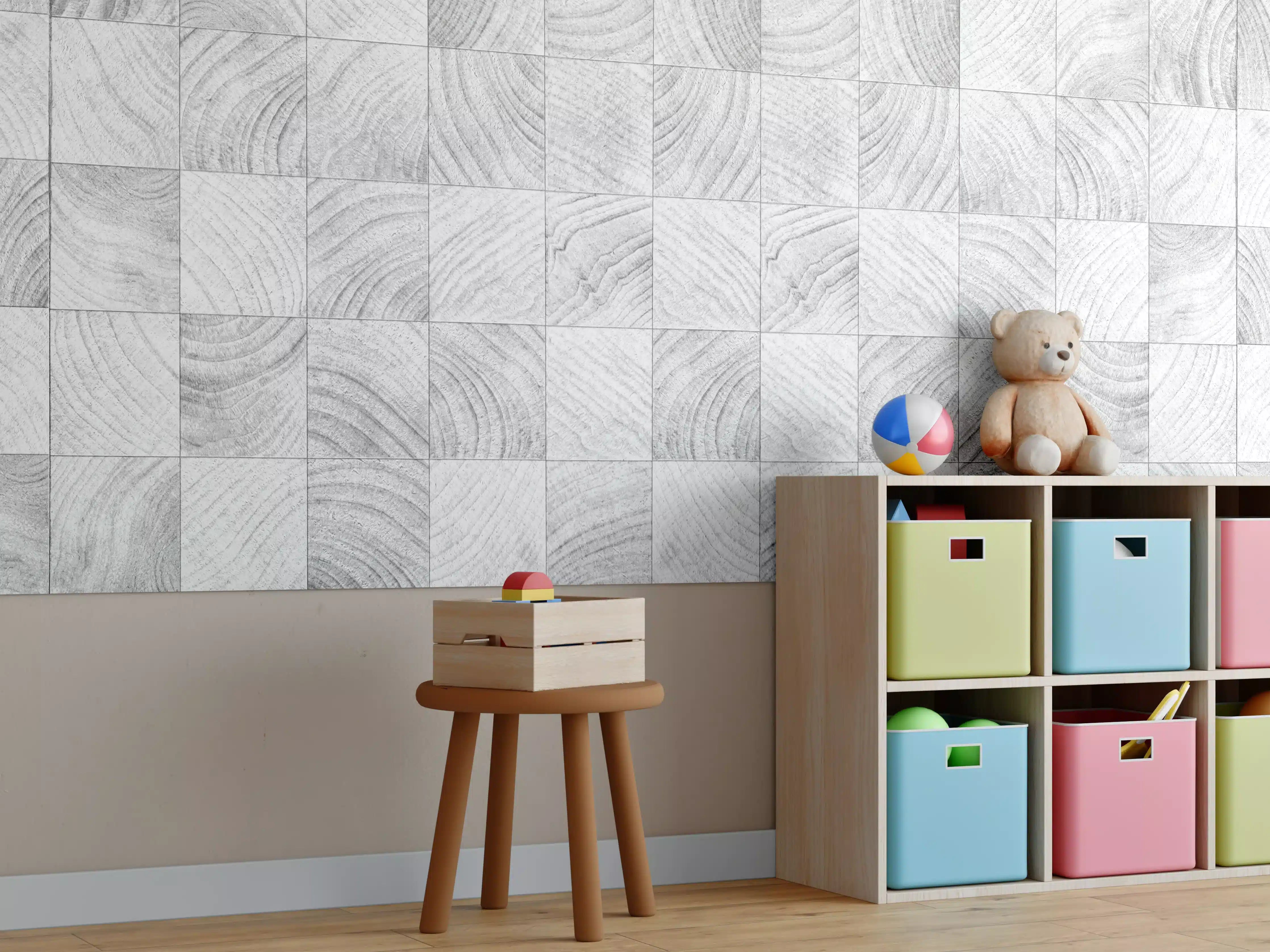 Kinderzimmer Wandgestaltung - Quadratische Holzartige Fliesen