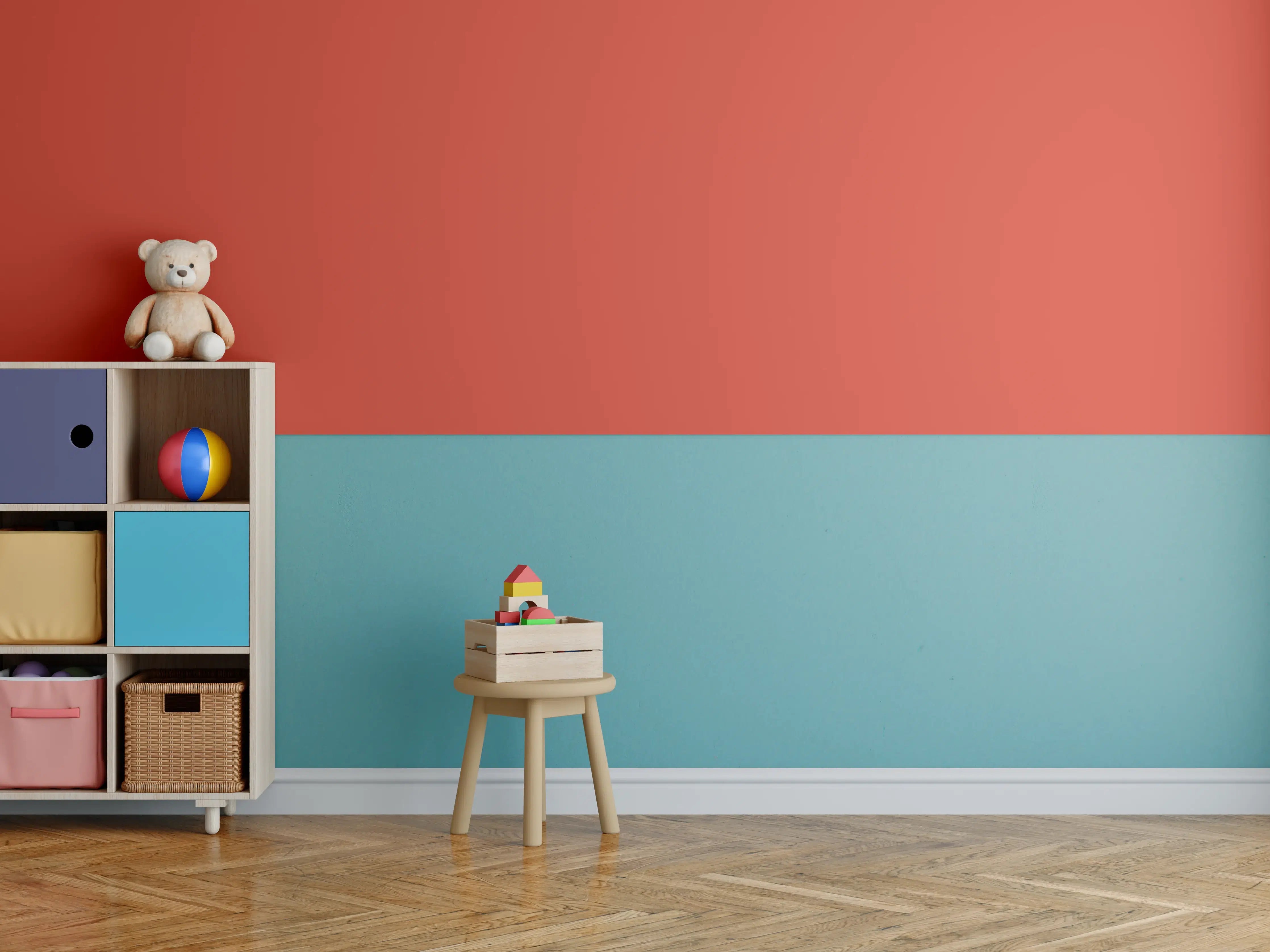 Kinderzimmer Wandgestaltung - RAL 2002 (Zinnoberrot)
