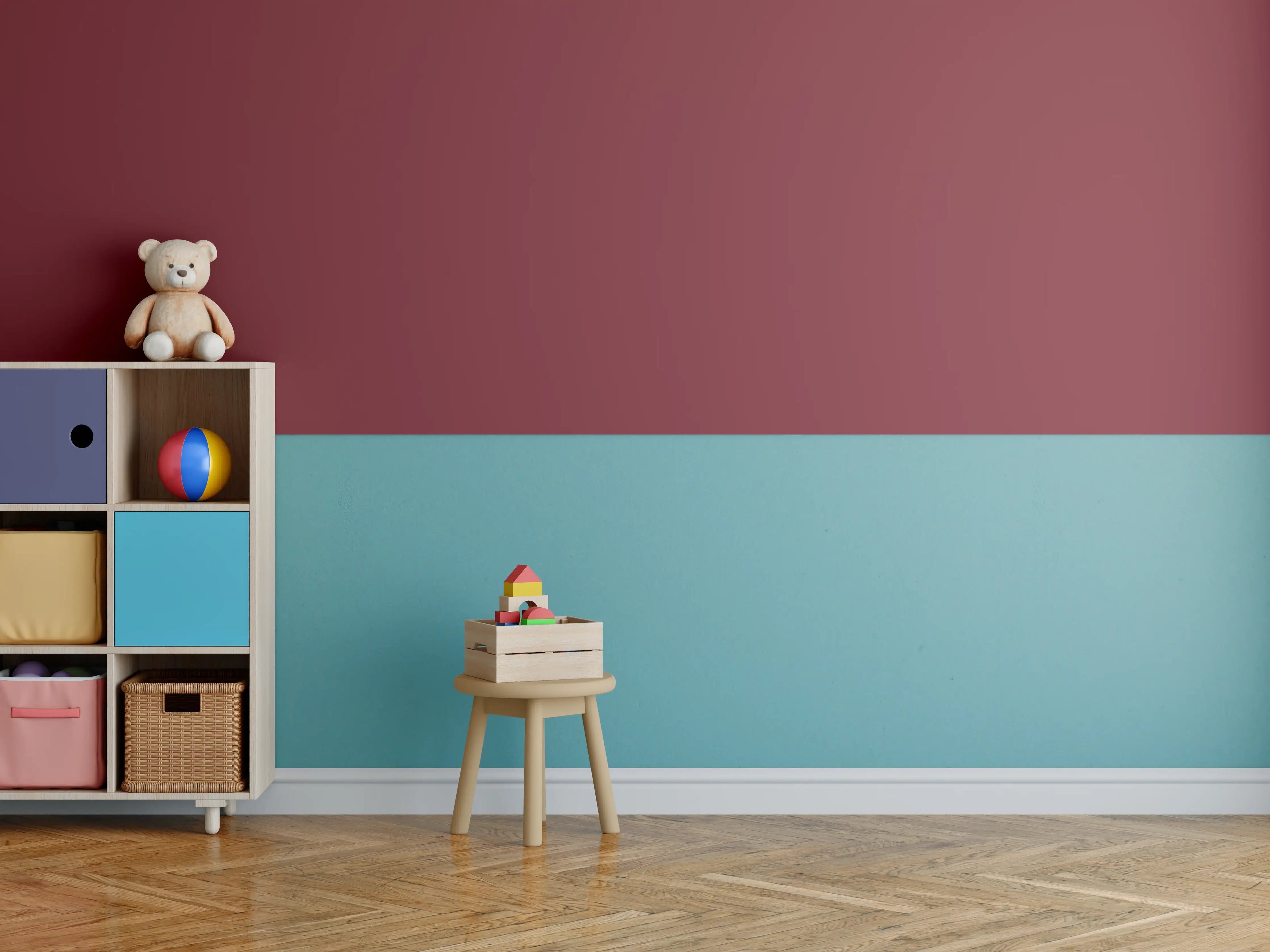Kinderzimmer Wandgestaltung - RAL 3004 (Purpurrot)