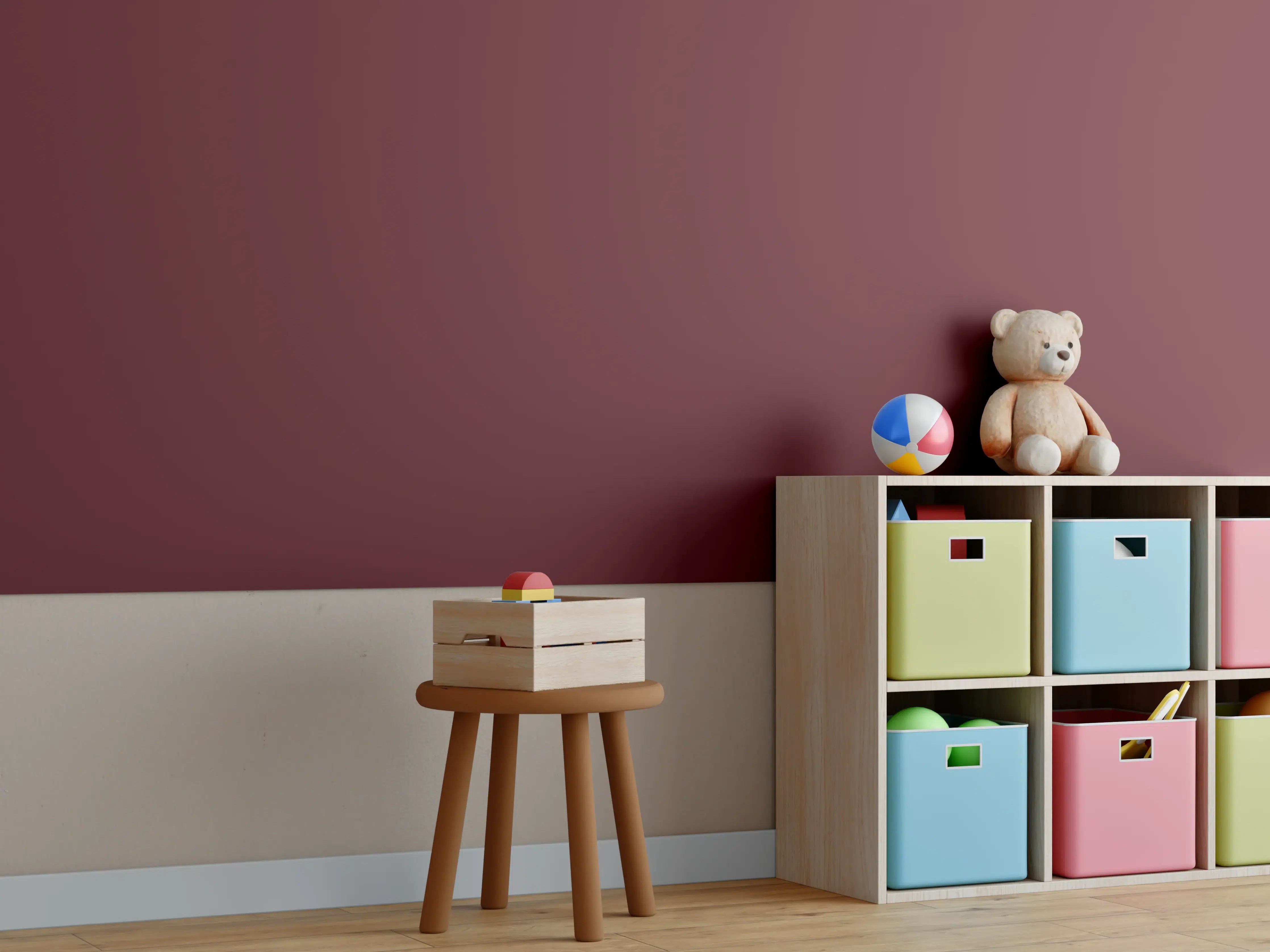 Kinderzimmer Wandgestaltung - RAL 3005 (Weinrot)