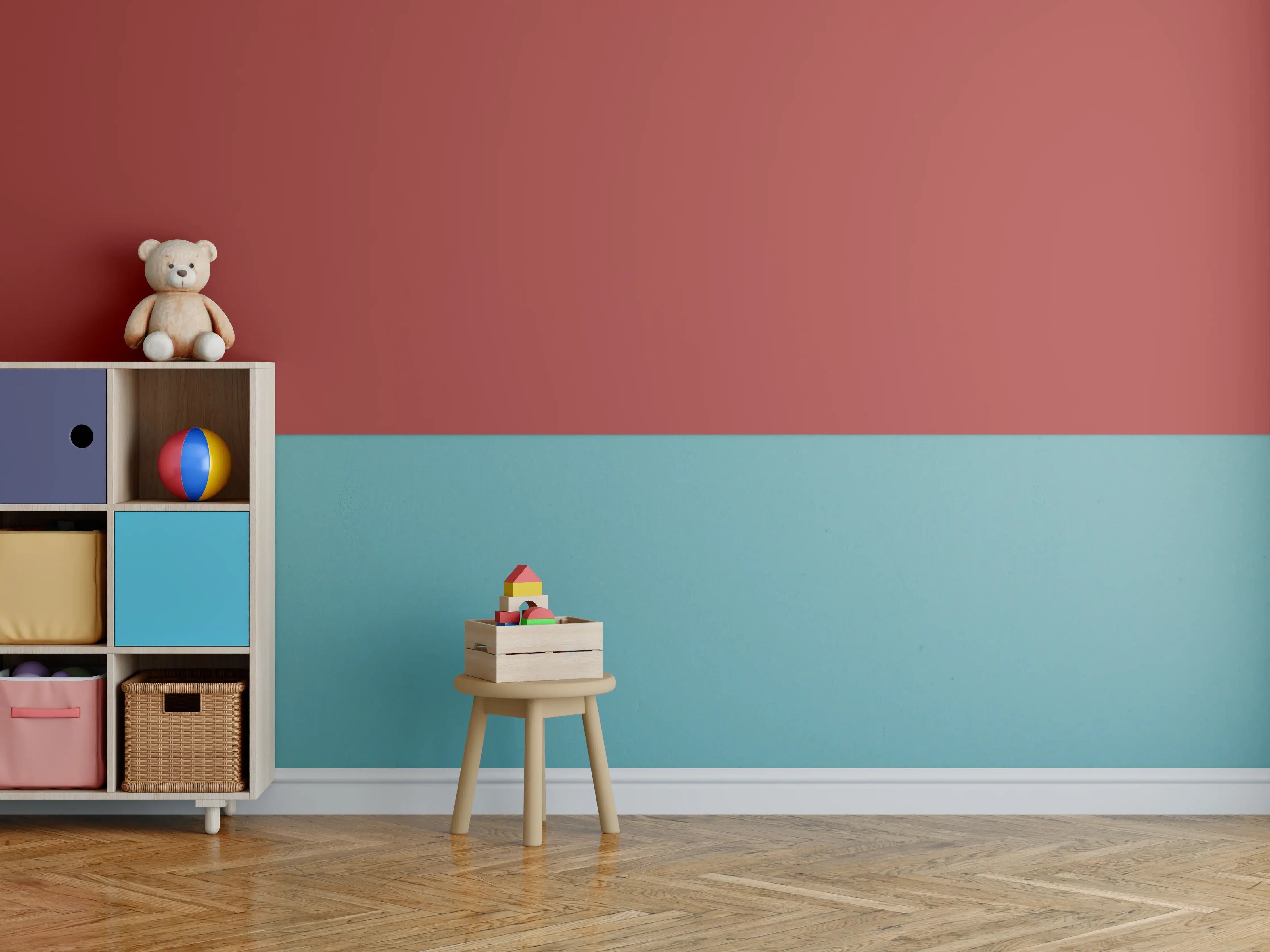 Kinderzimmer Wandgestaltung - RAL 3013 (tomatenrot)