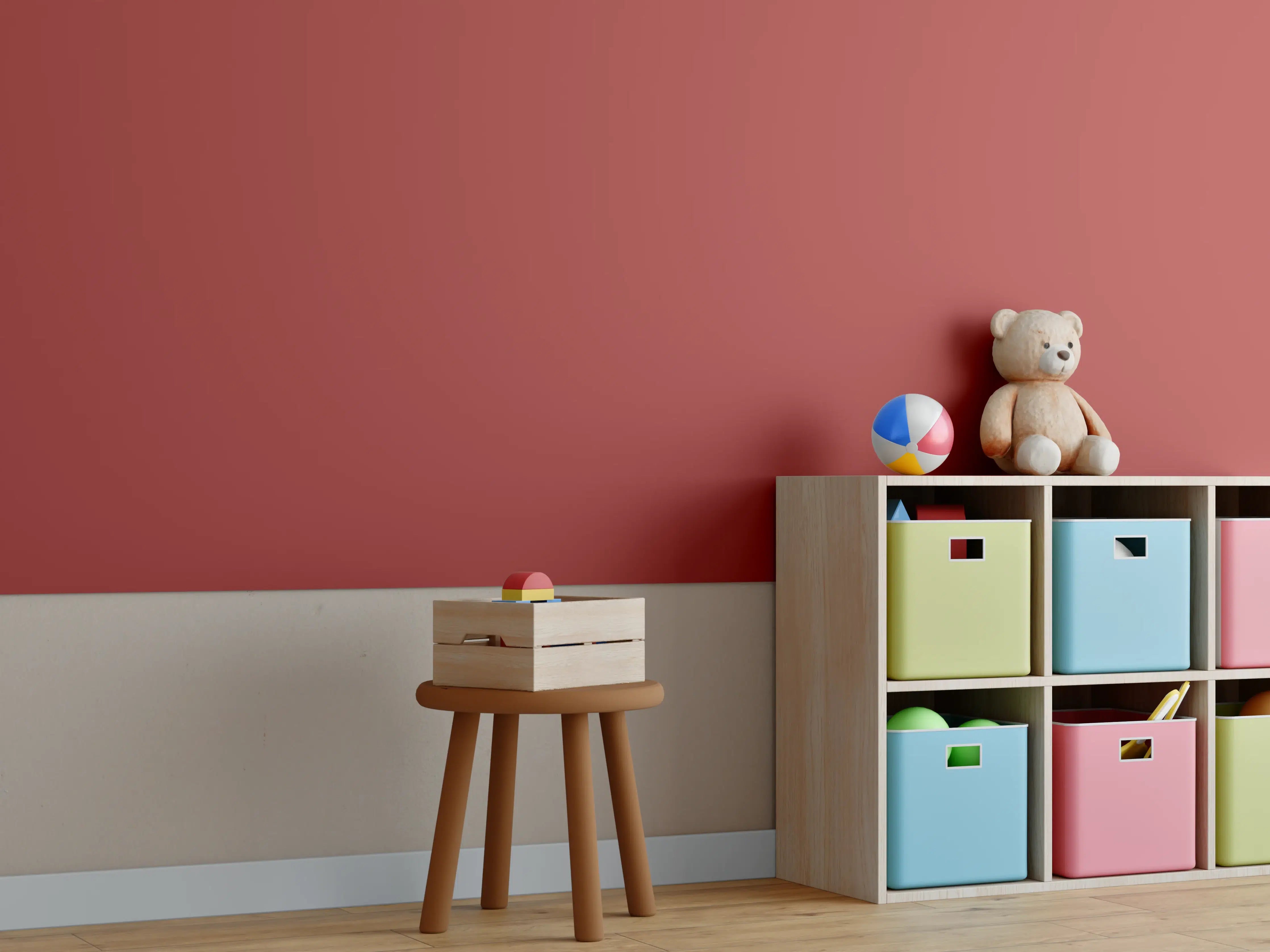 Kinderzimmer Wandgestaltung - RAL 3013 (tomatenrot)