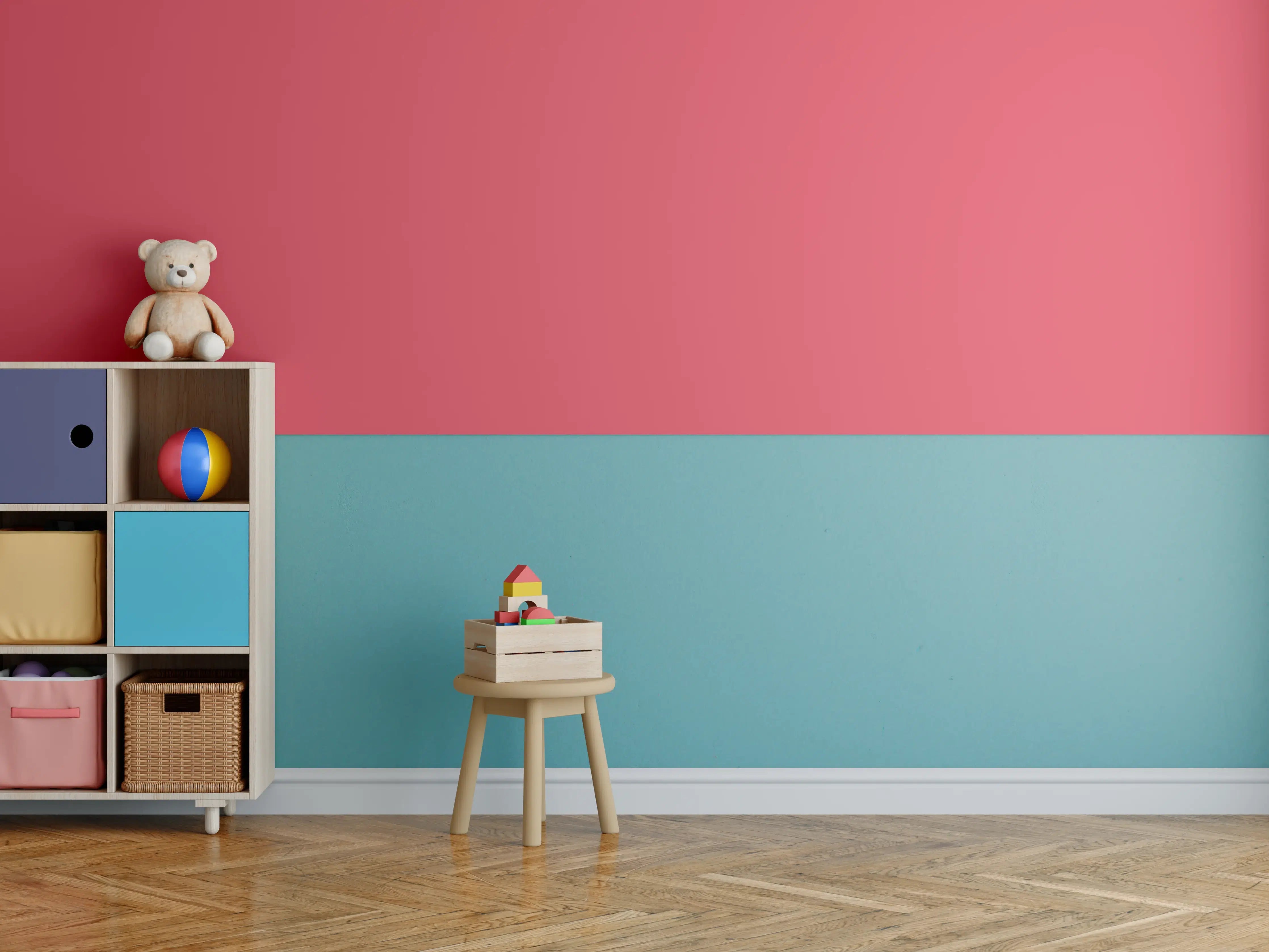 Kinderzimmer Wandgestaltung - RAL 3018 (erdbeerrot)