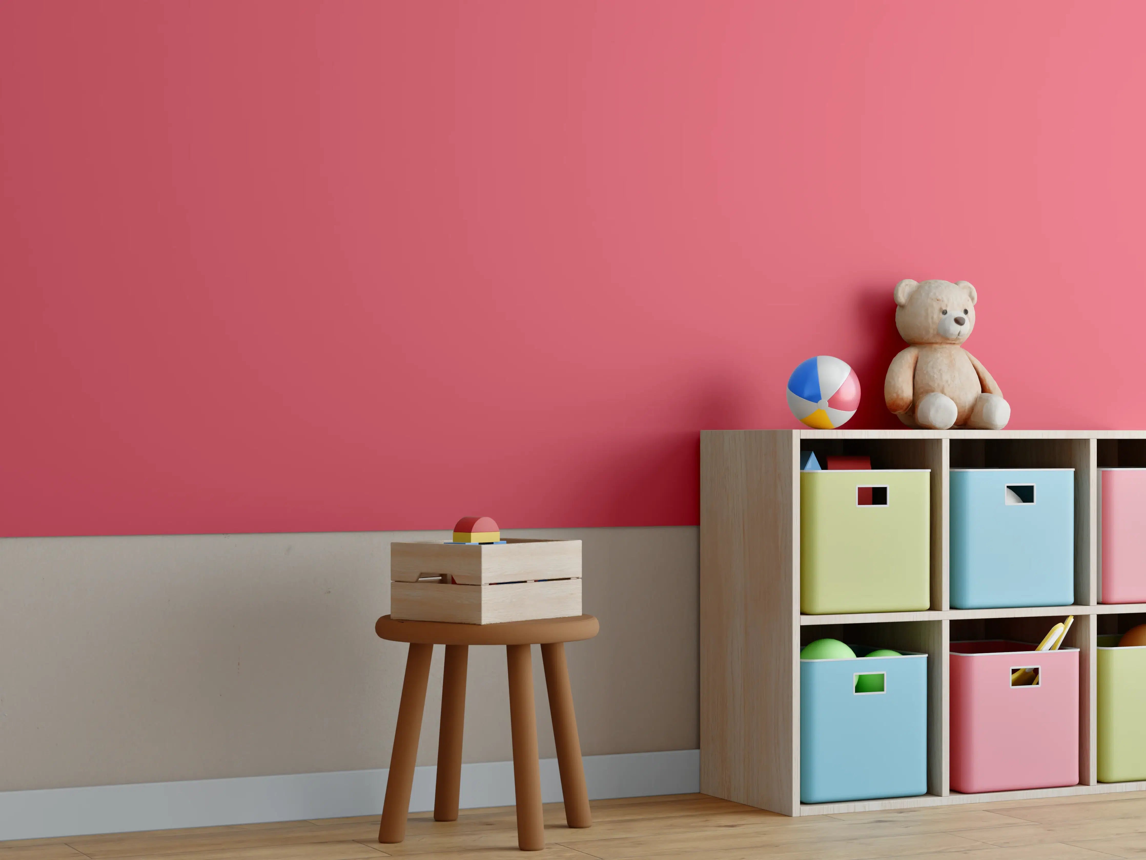 Kinderzimmer Wandgestaltung - RAL 3018 (erdbeerrot)