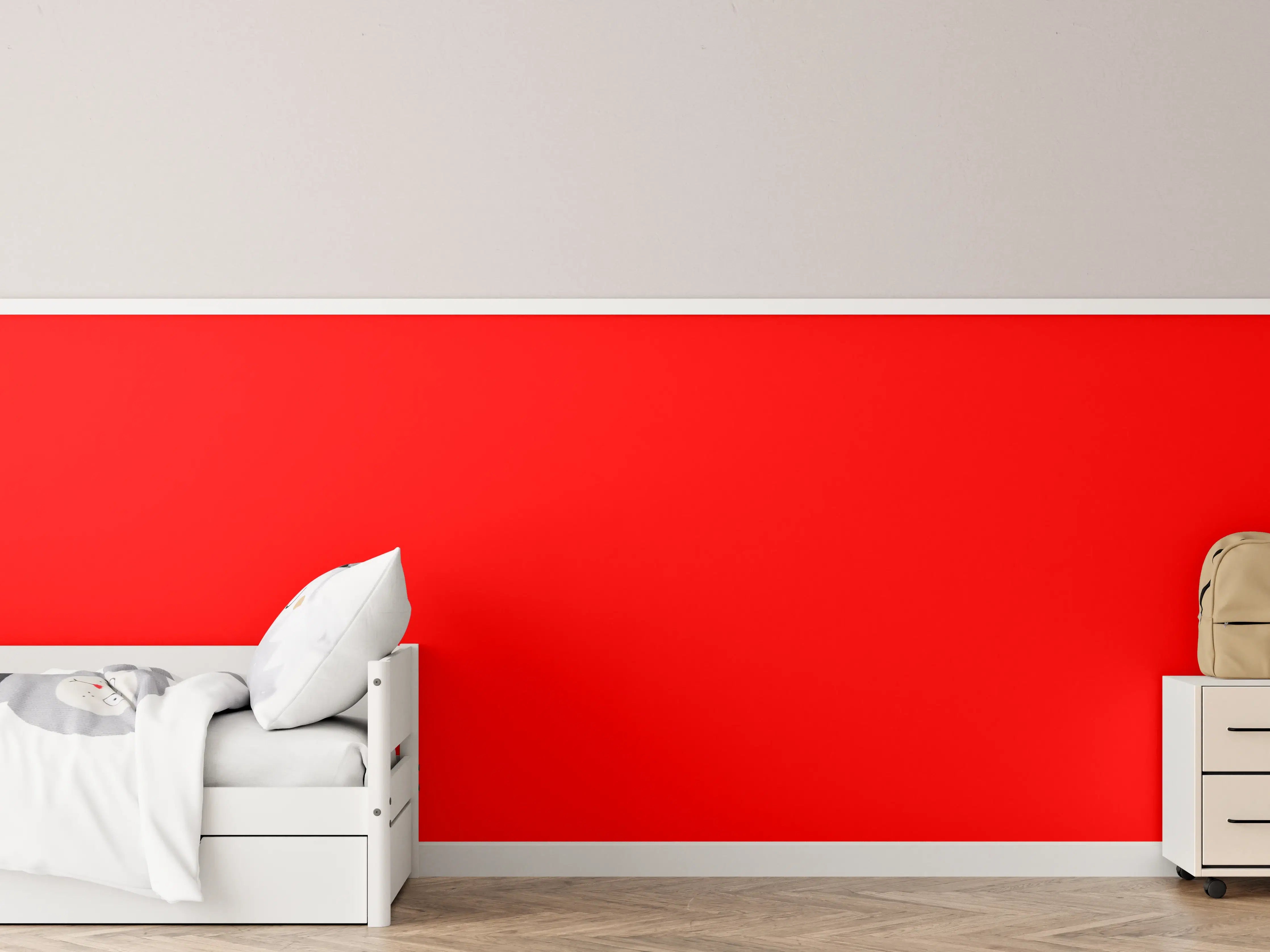 Kinderzimmer Wandgestaltung - RAL 3026 (leuchtendes Hellrot)