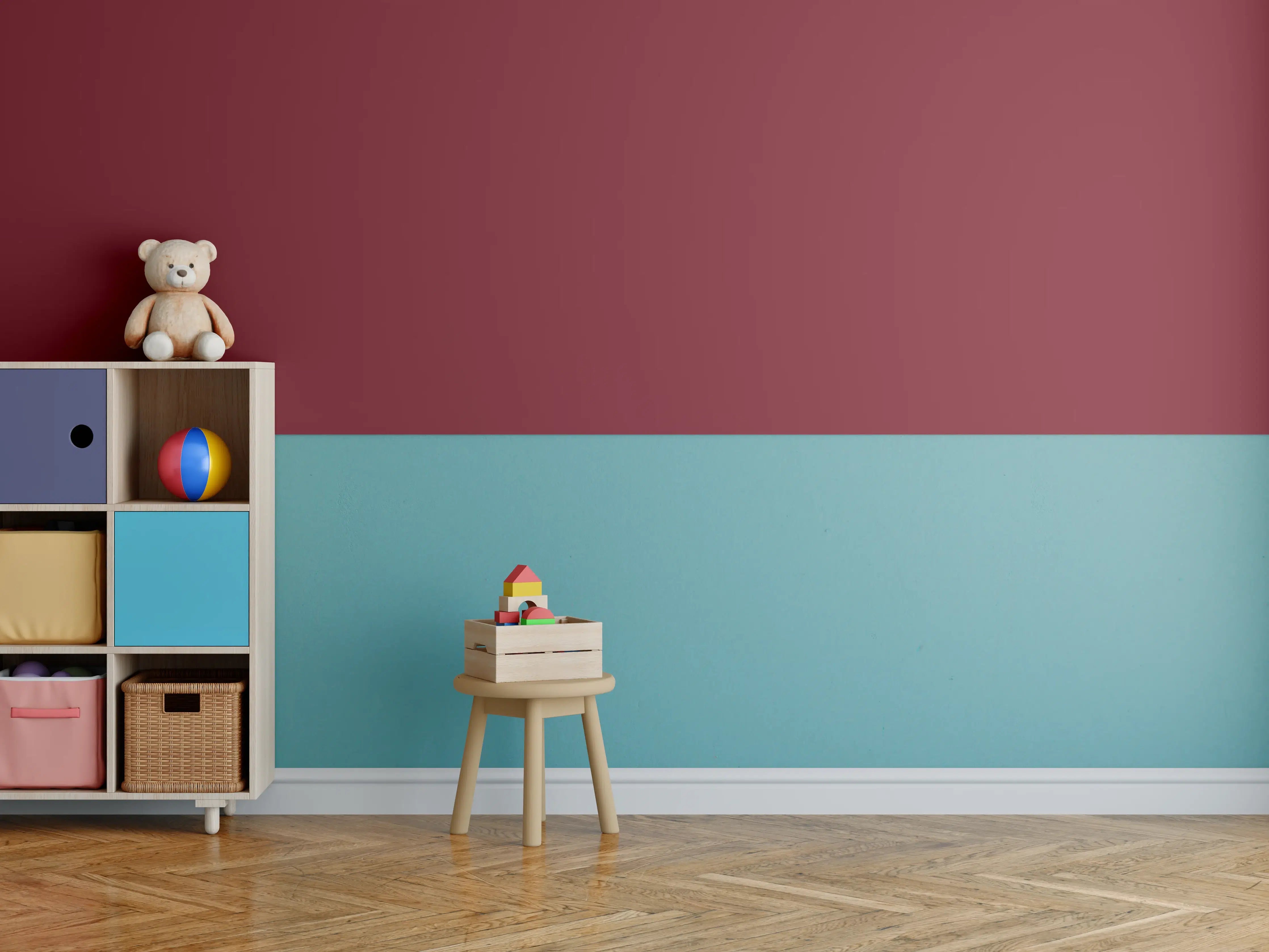 Kinderzimmer Wandgestaltung - RAL 3032 (Perlrubinrot)