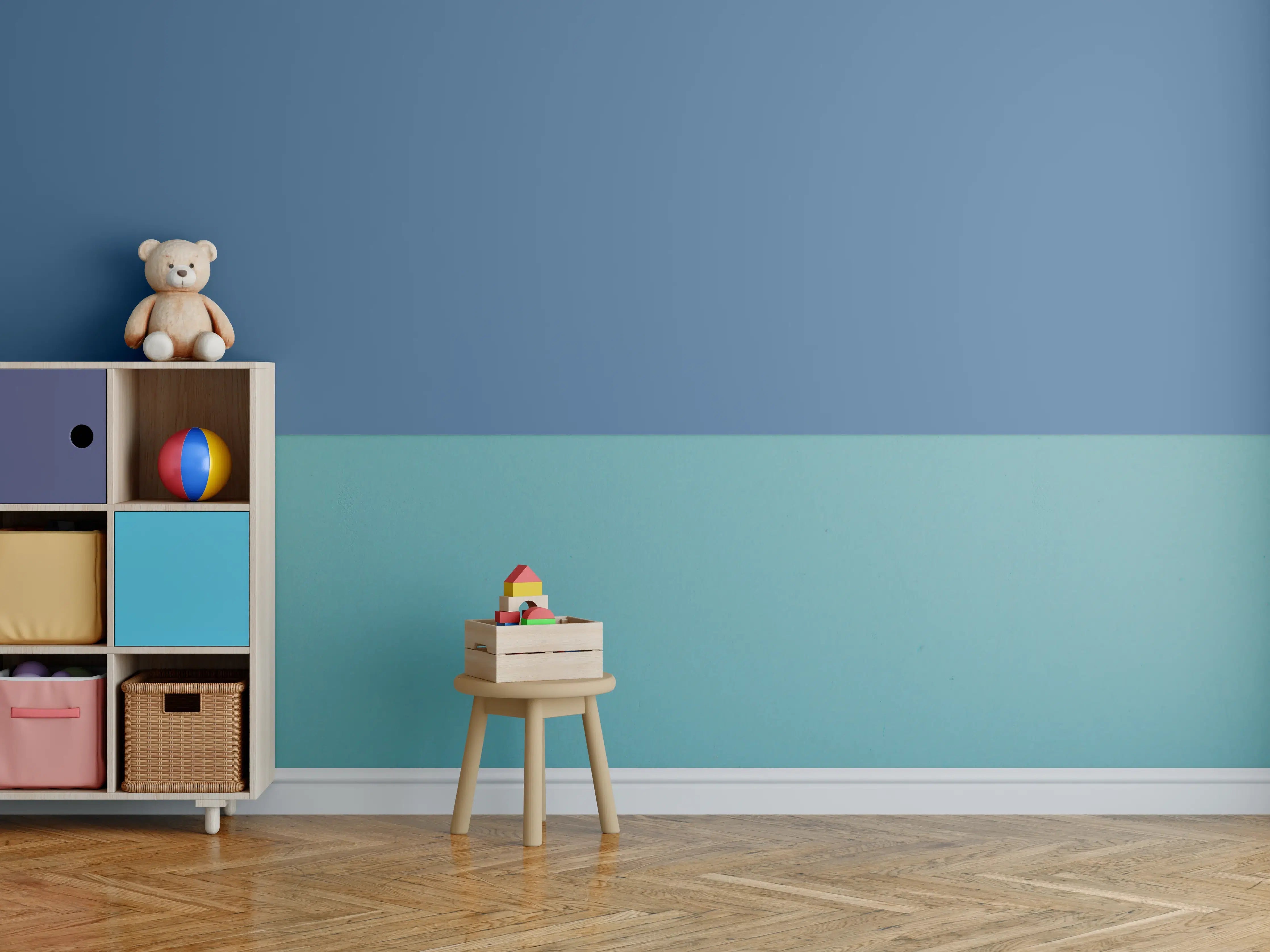 Kinderzimmer Wandgestaltung - RAL 5007 (Brillantblau)