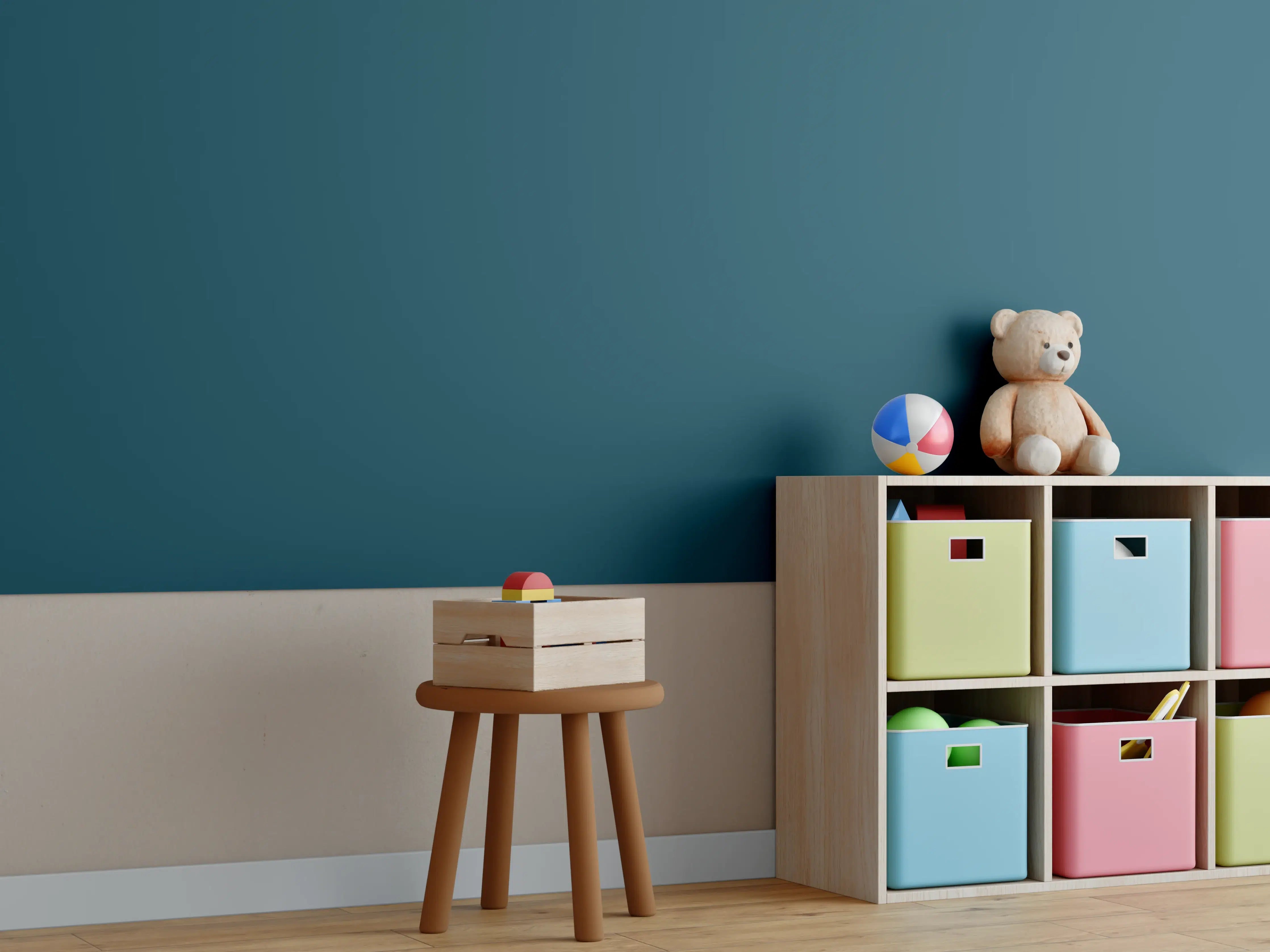 Kinderzimmer Wandgestaltung - RAL 5020 (Ozeanblau)